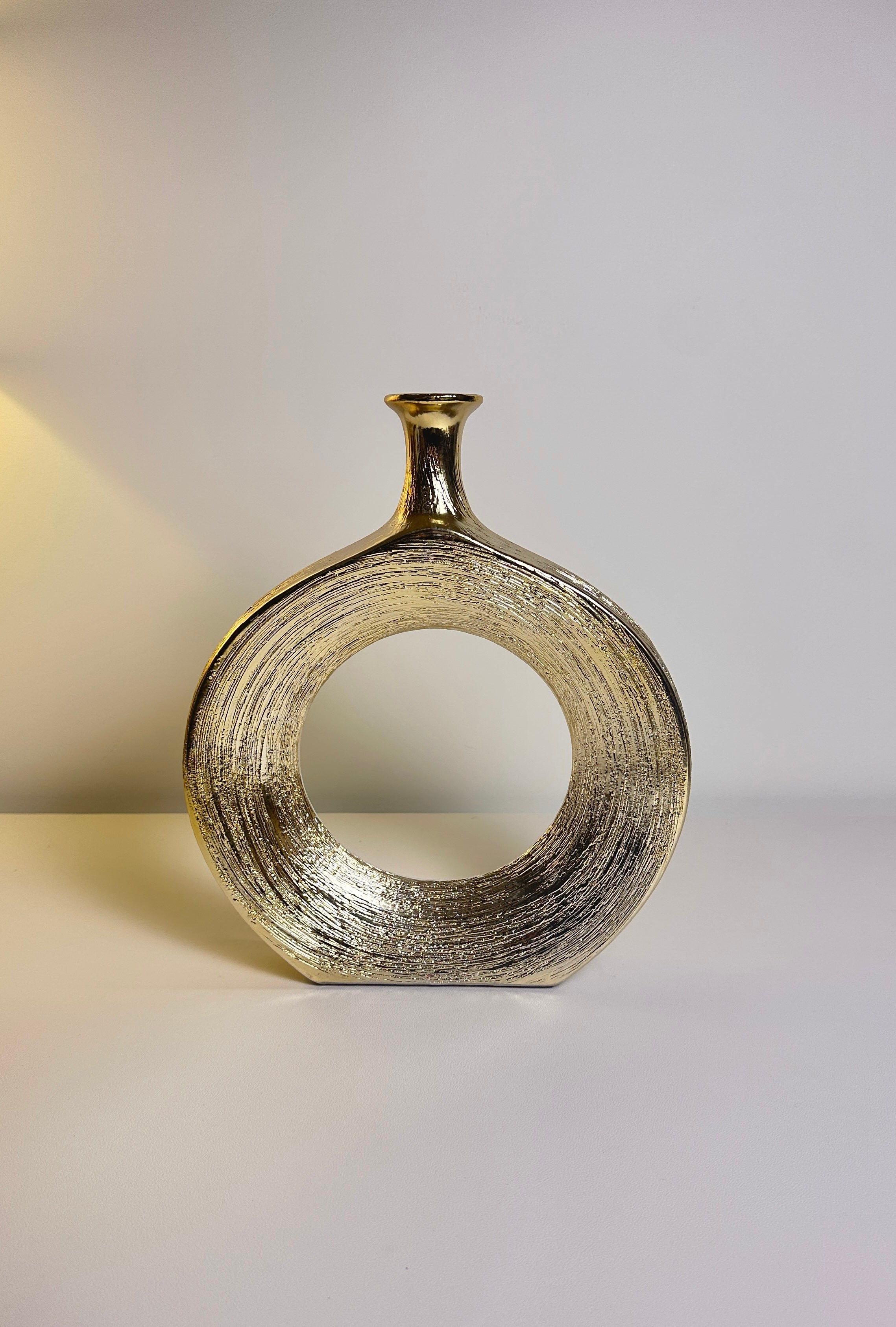 Modern Donut Metallic Gold Vase 12" tall