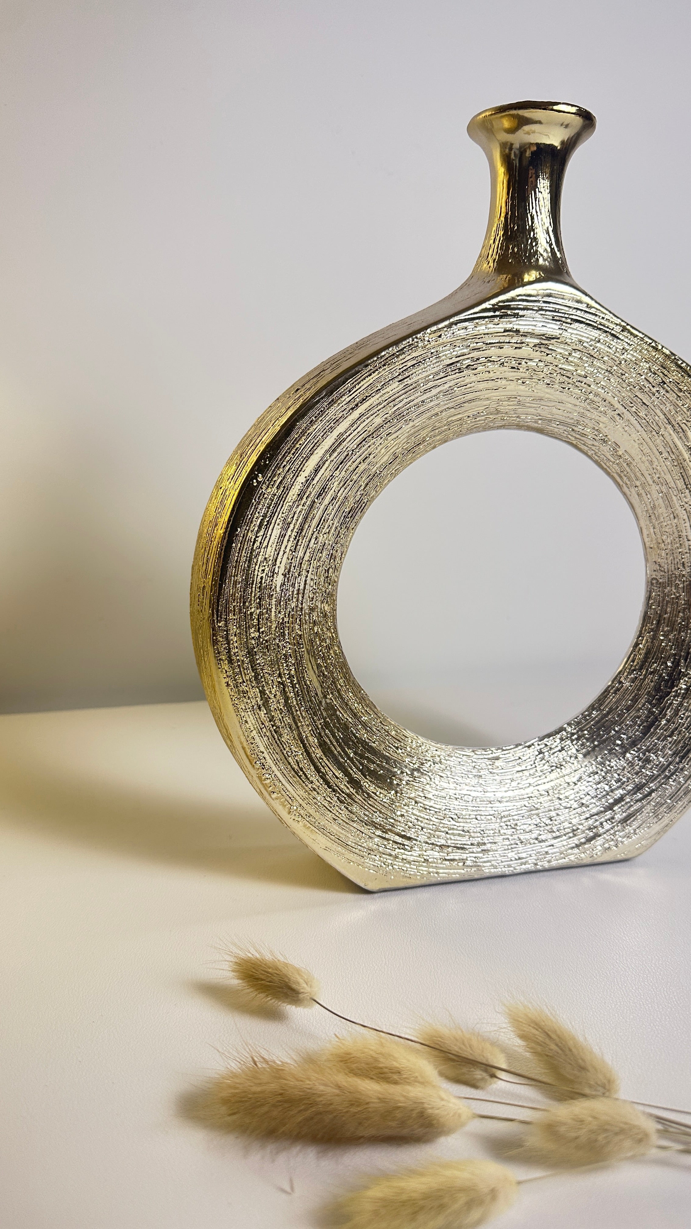 Modern Donut Metallic Gold Vase 12" tall