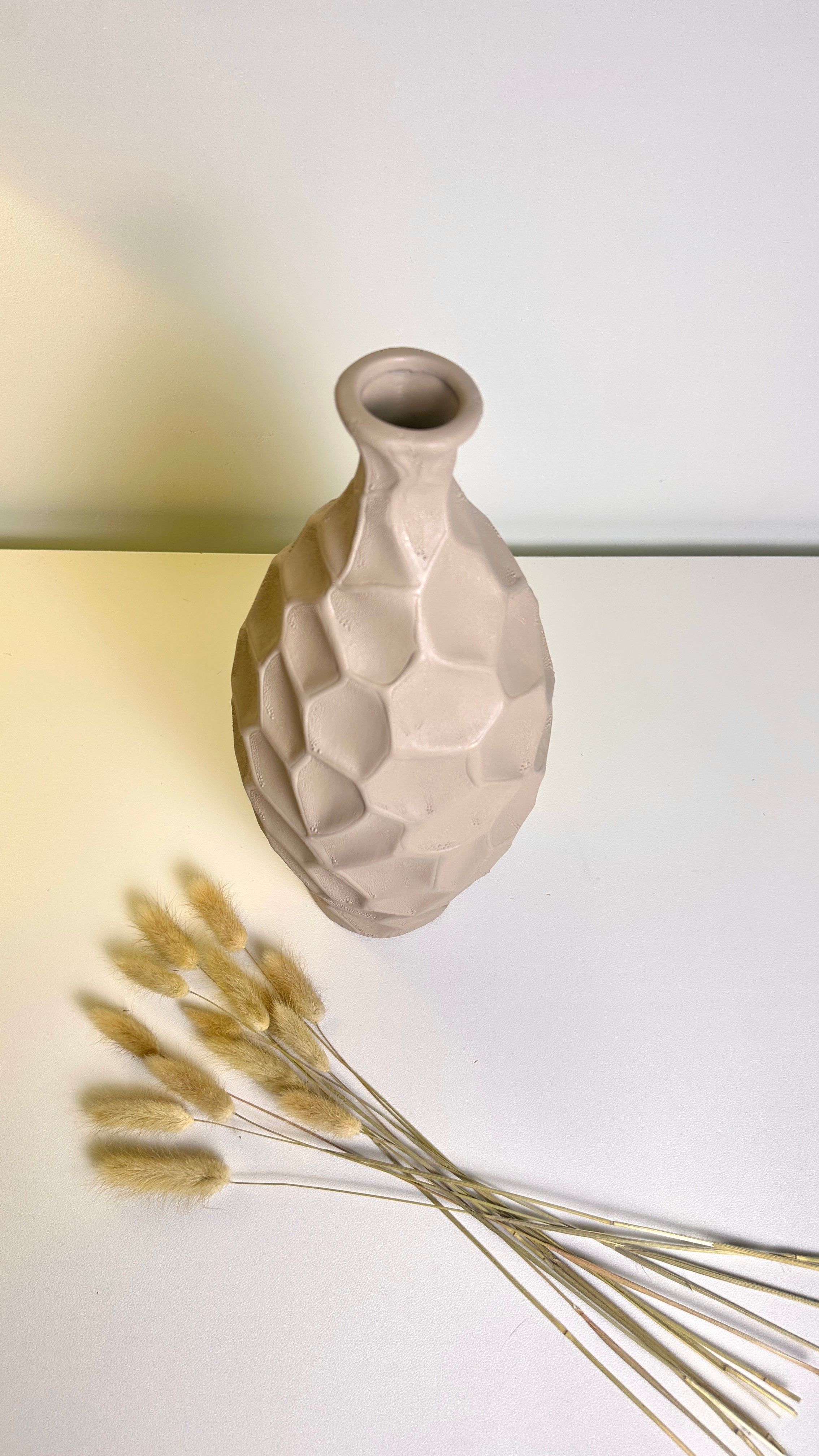 Modern Geometric Textured Tan Matte Finish Vase 14"