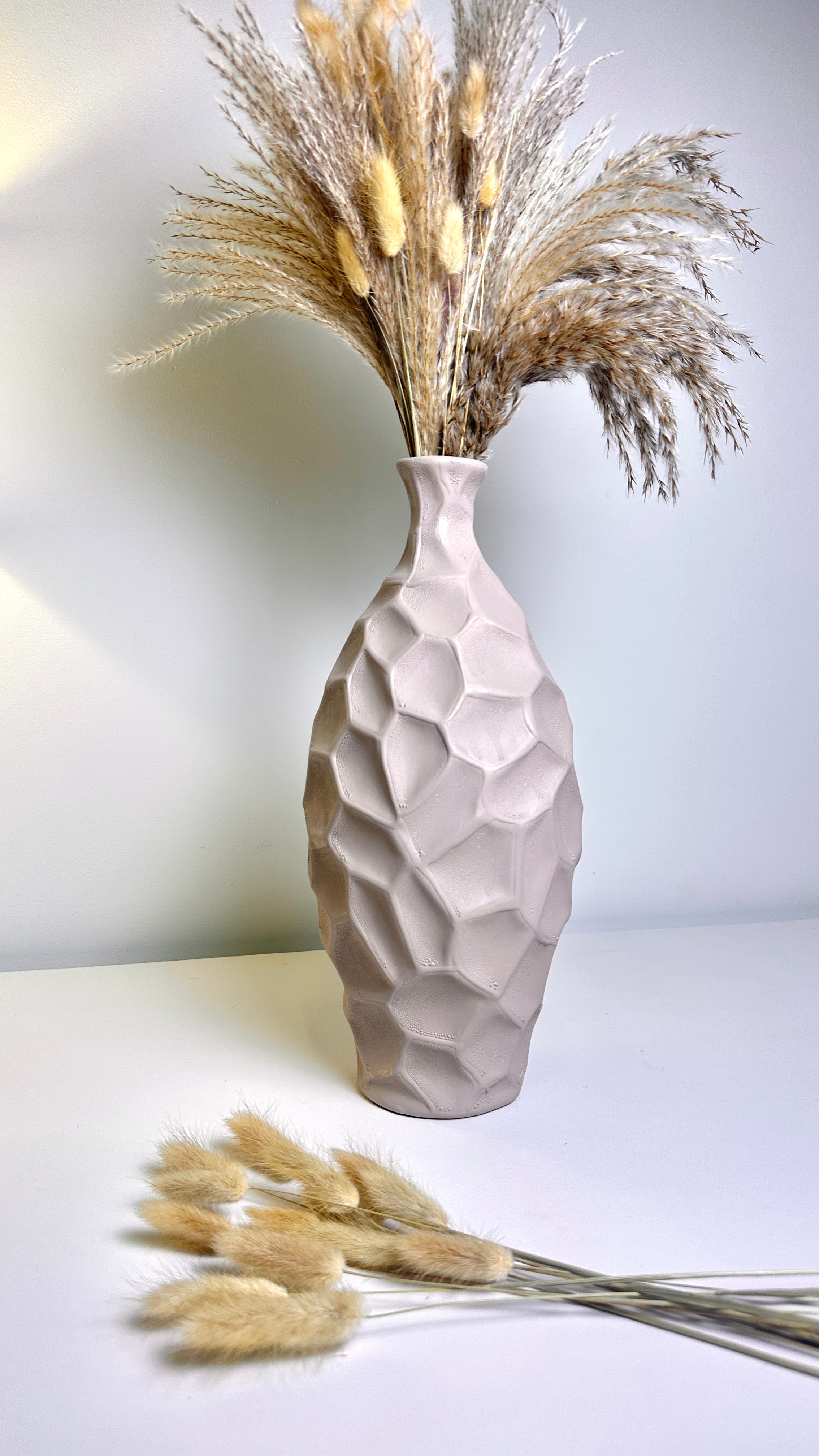 Modern Geometric Textured Tan Matte Finish Vase 14"
