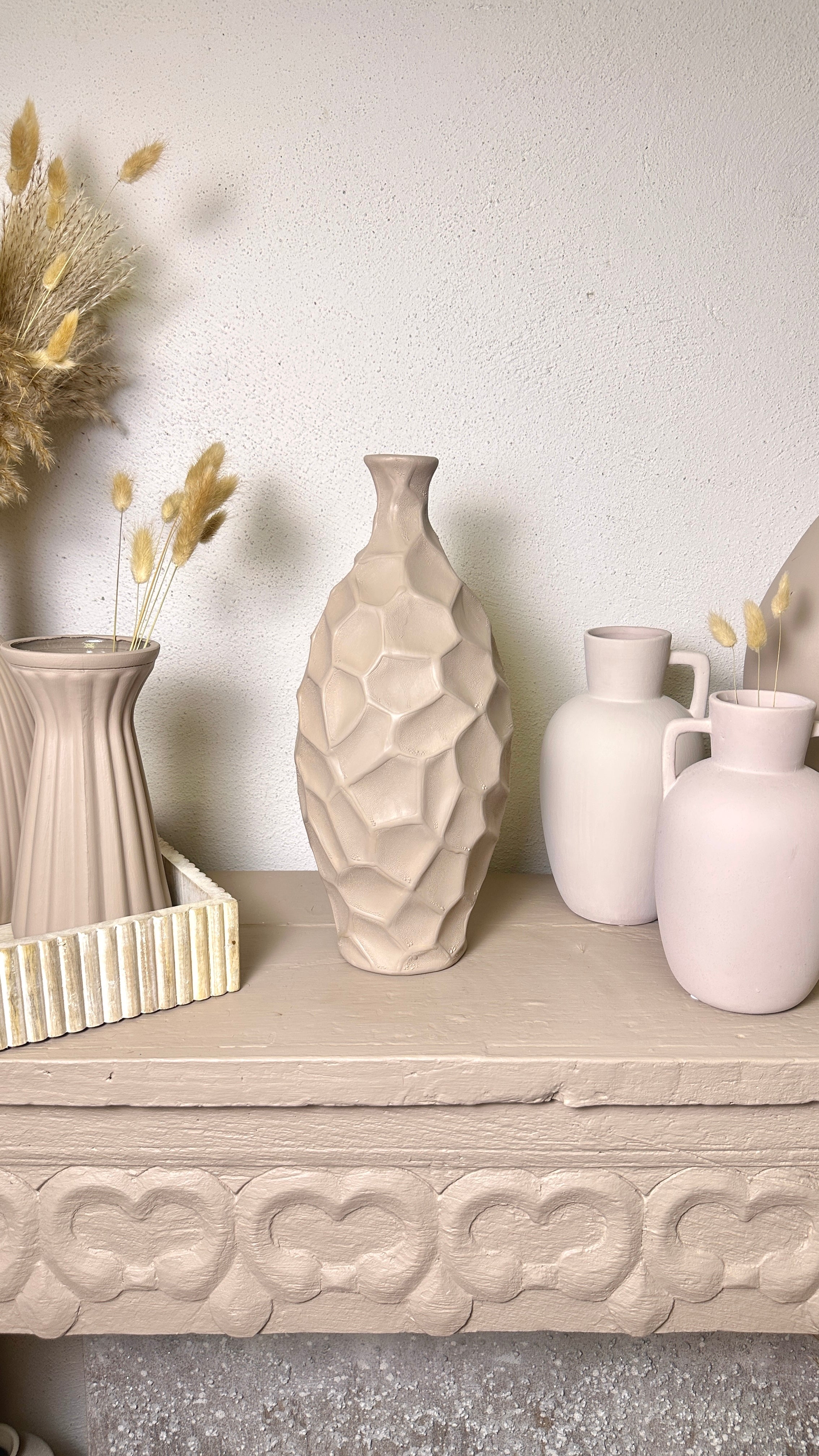 Modern Geometric Textured Tan Matte Finish Vase 14"