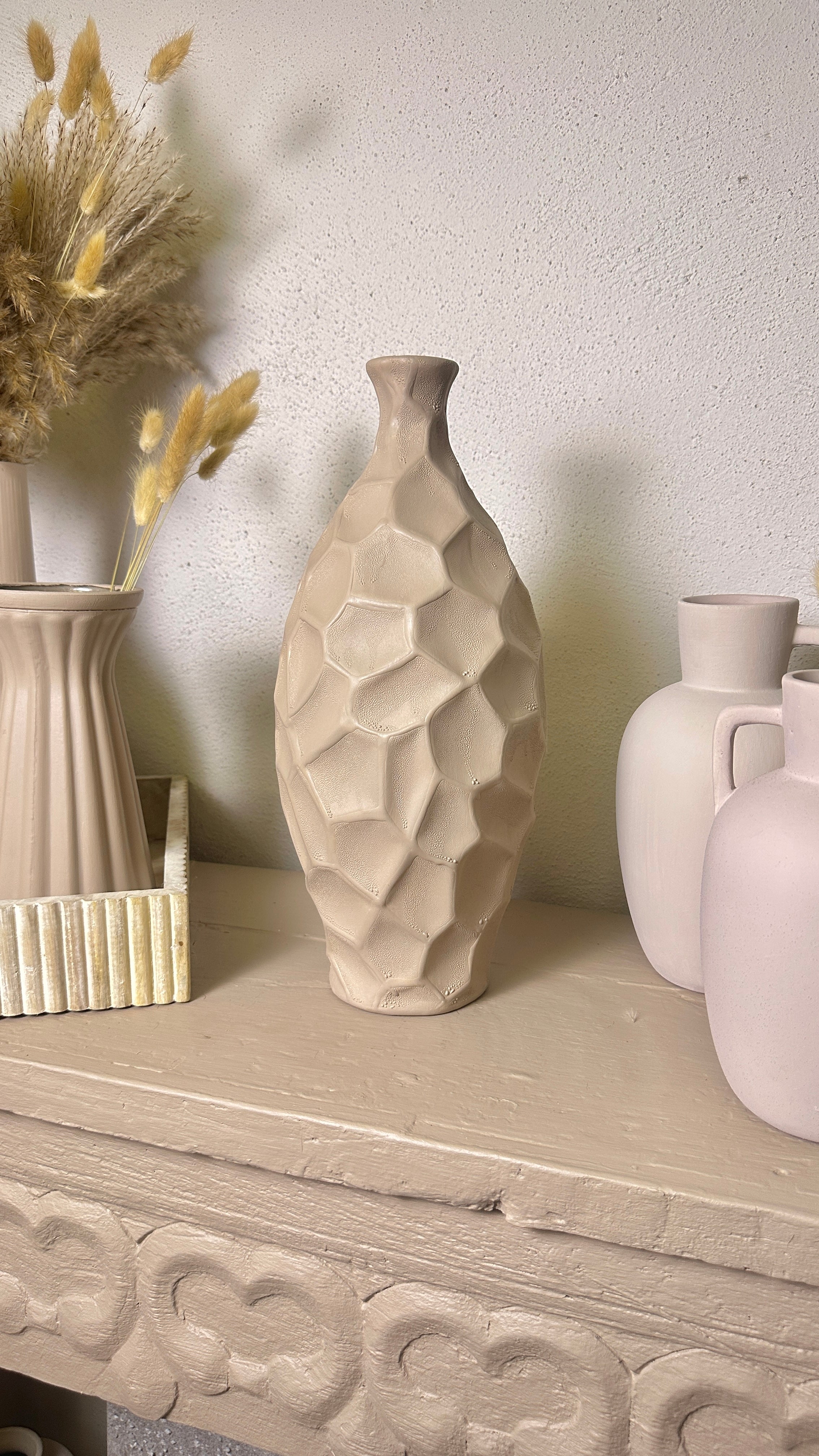 Modern Geometric Textured Tan Matte Finish Vase 14"