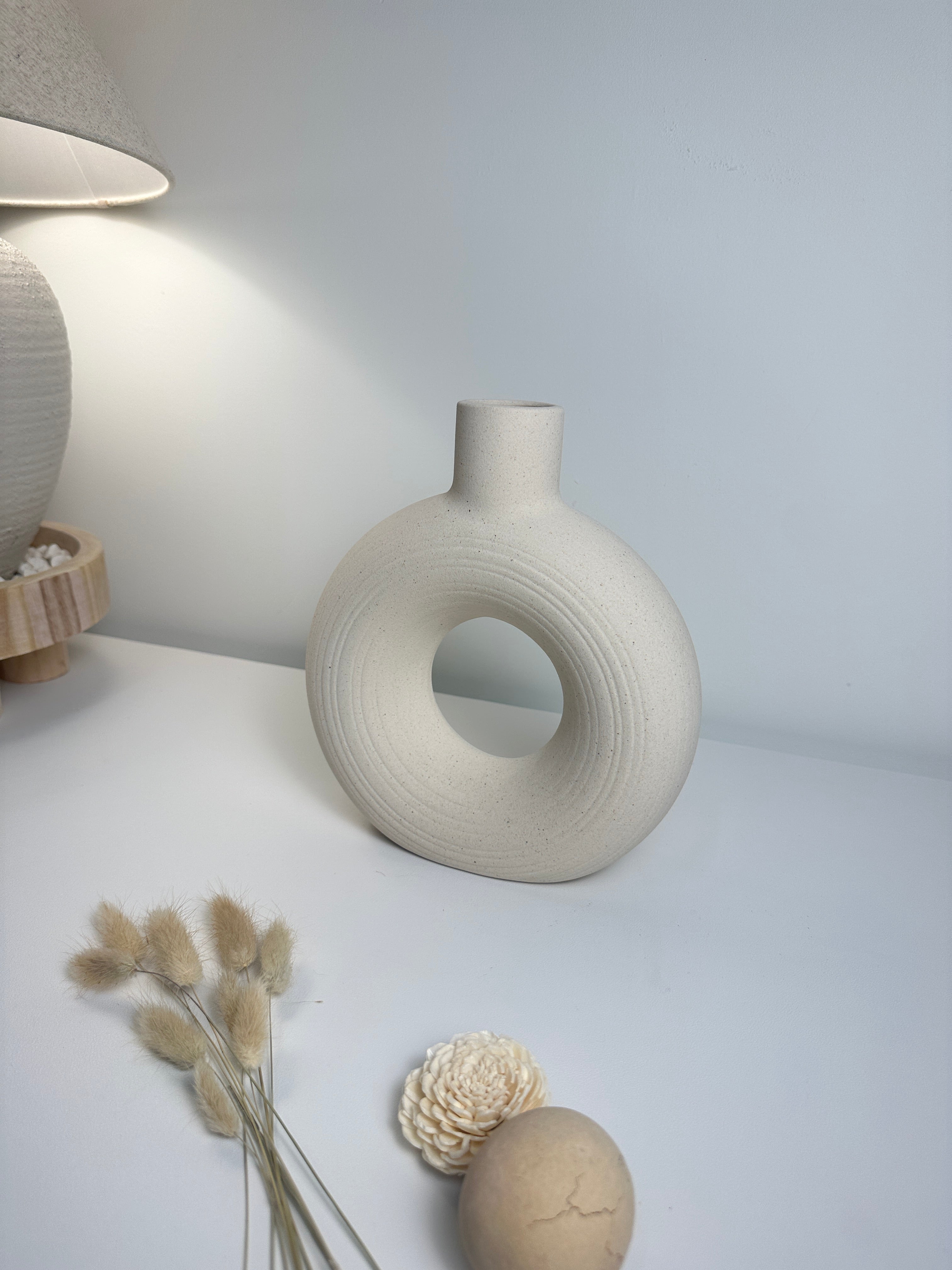 Minimalist Donut Ceramic Vase Sand Color 9.5"