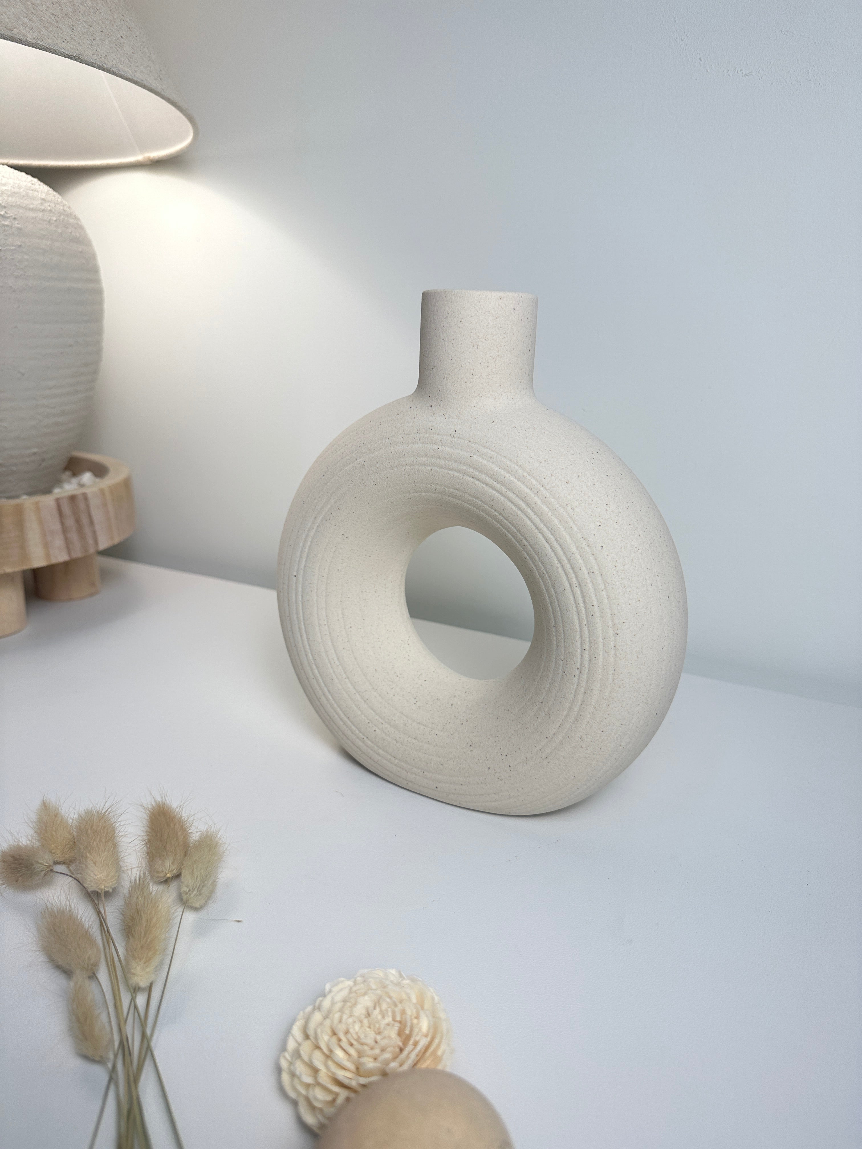 Minimalist Donut Ceramic Vase Sand Color 9.5"