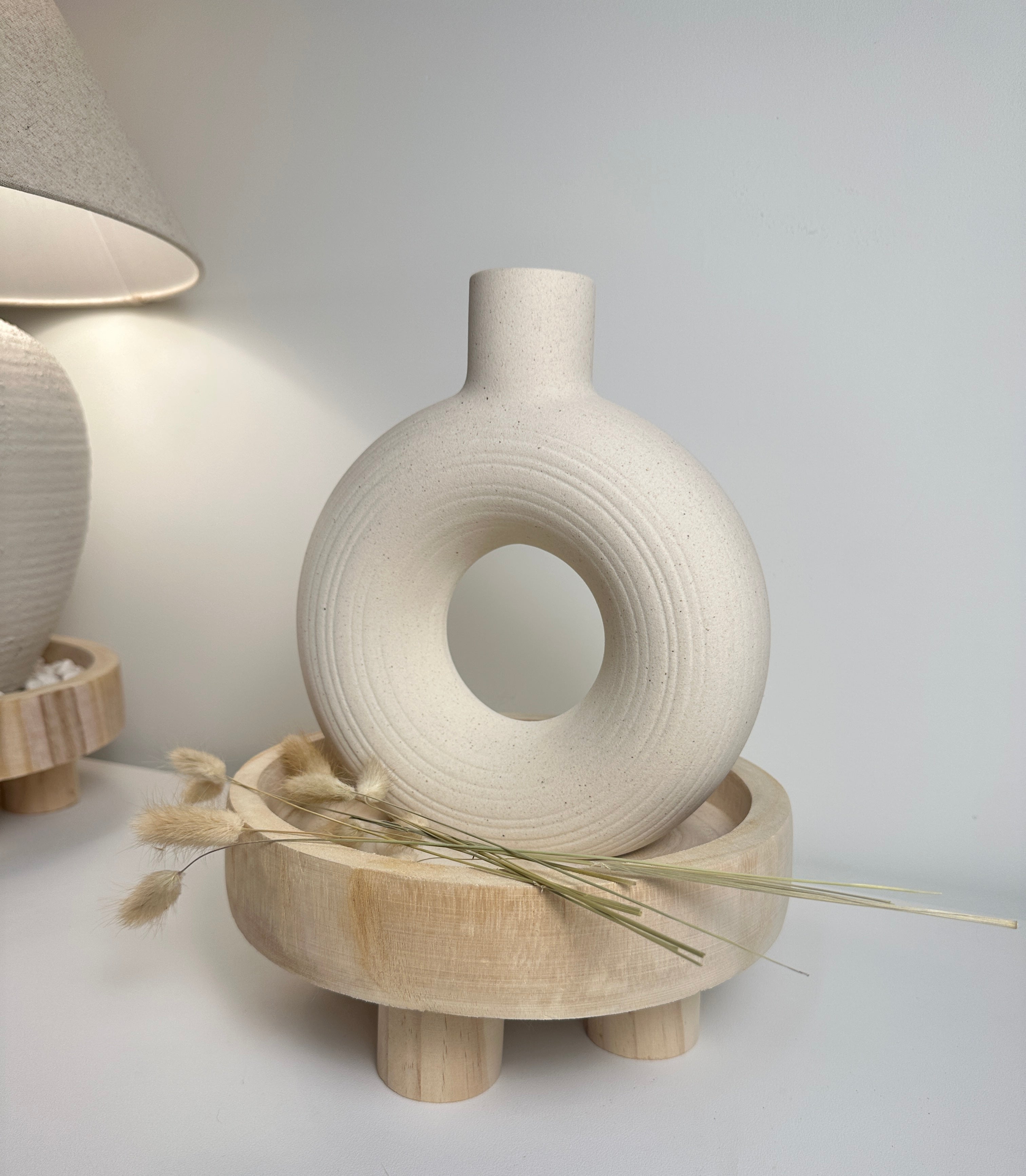 Minimalist Donut Ceramic Vase Sand Color 9.5"