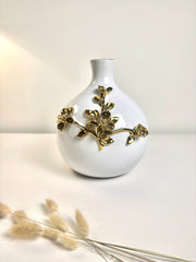 Contemporary Ceramic White Vase with Gold Flower 9"