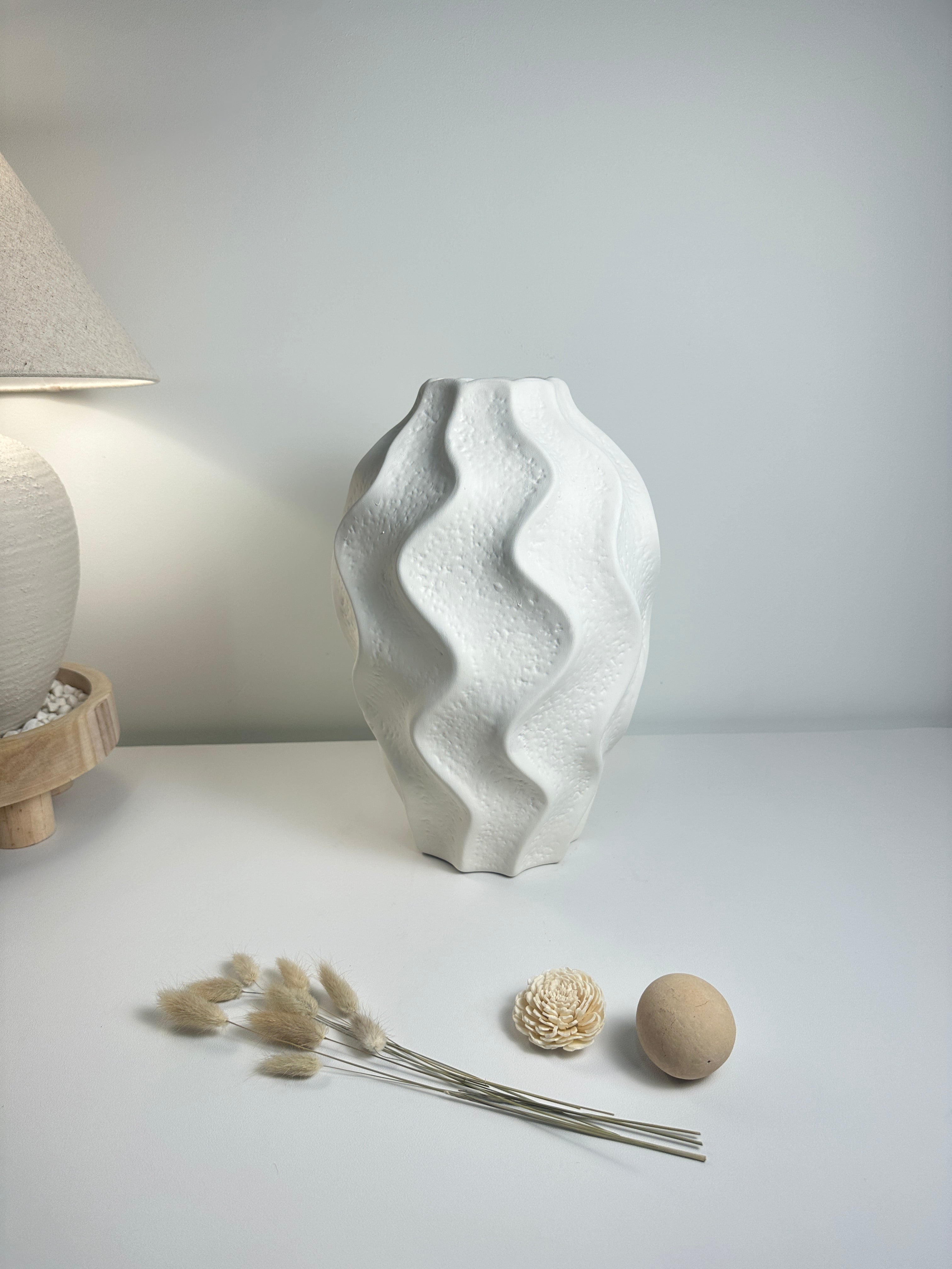 Minimalist Ceramic Sculpture Vase White 14"