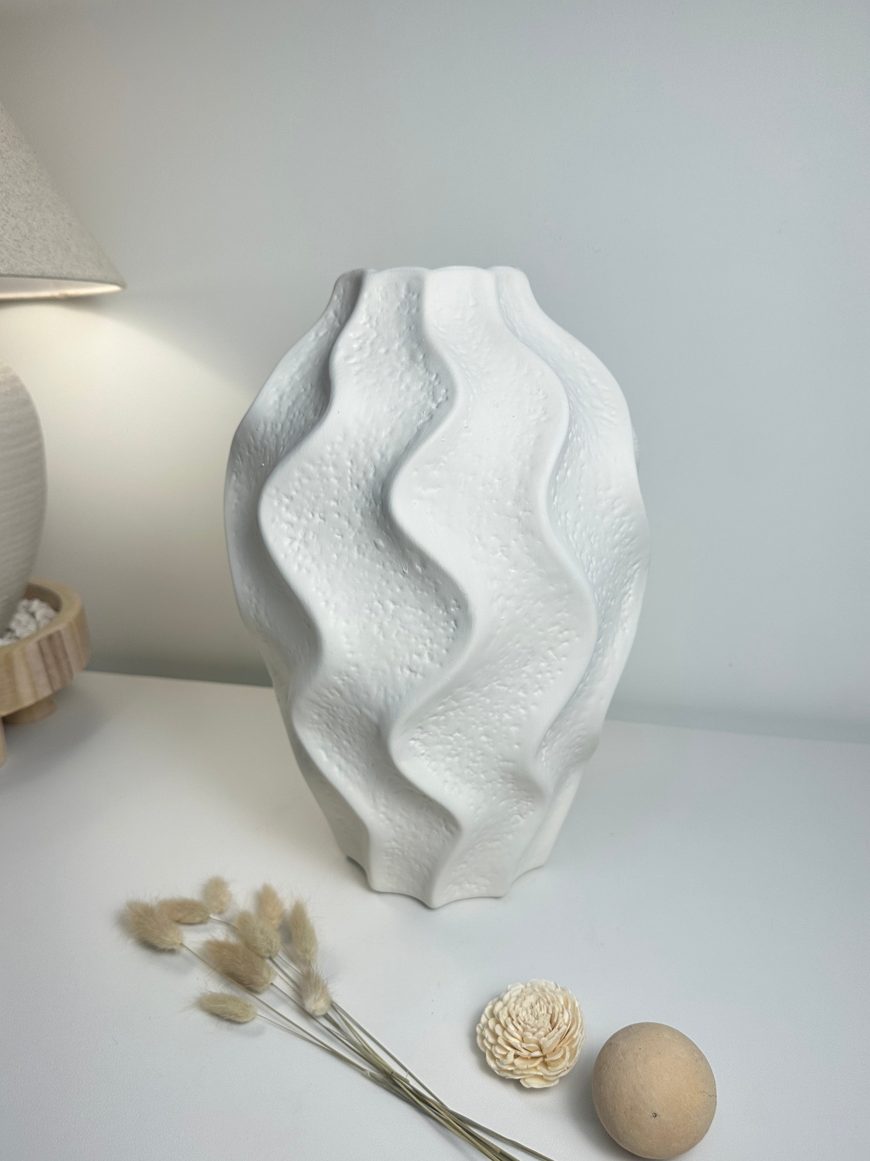 Minimalist Ceramic Sculpture Vase White 14"