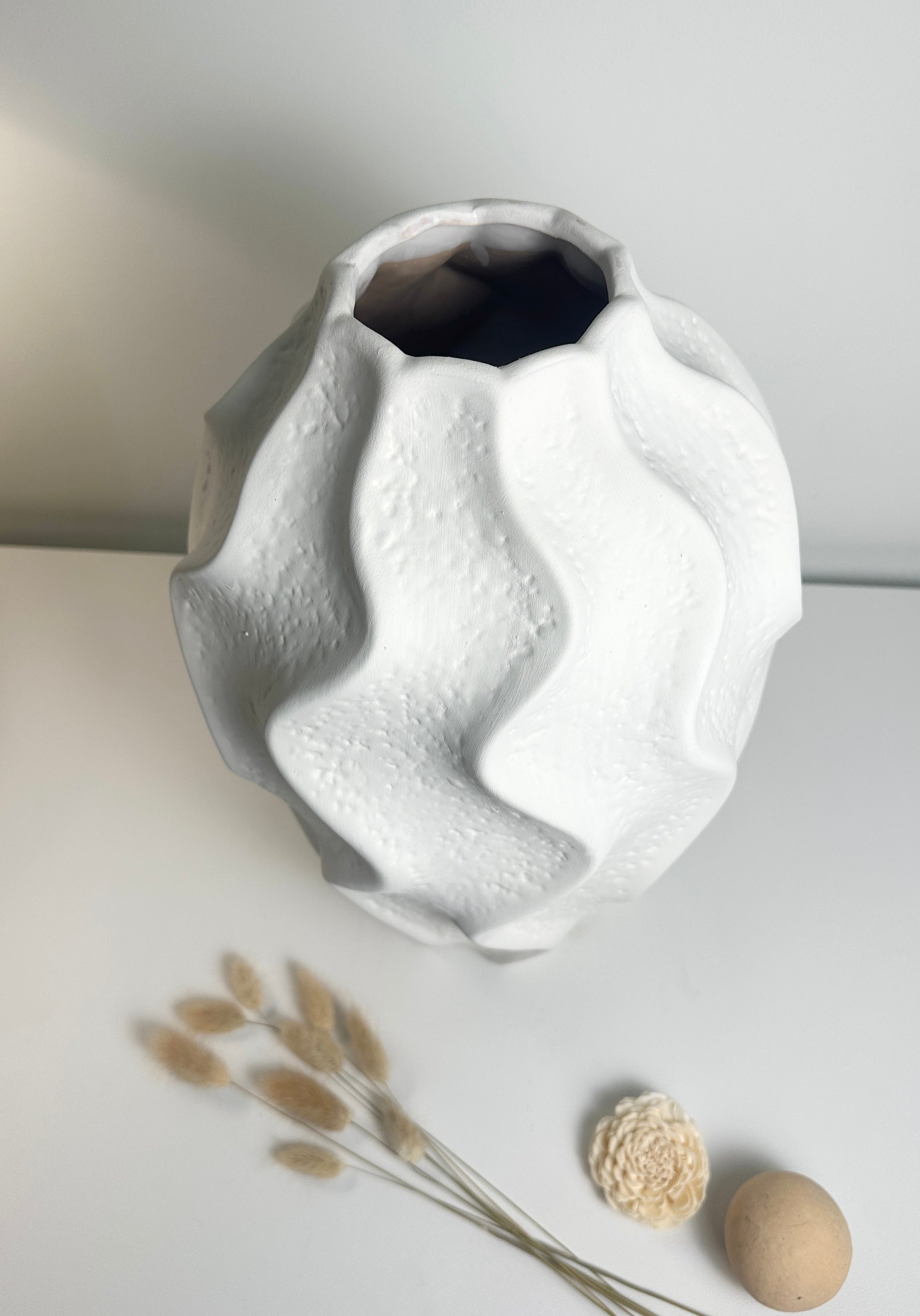 Minimalist Ceramic Sculpture Vase White 14"