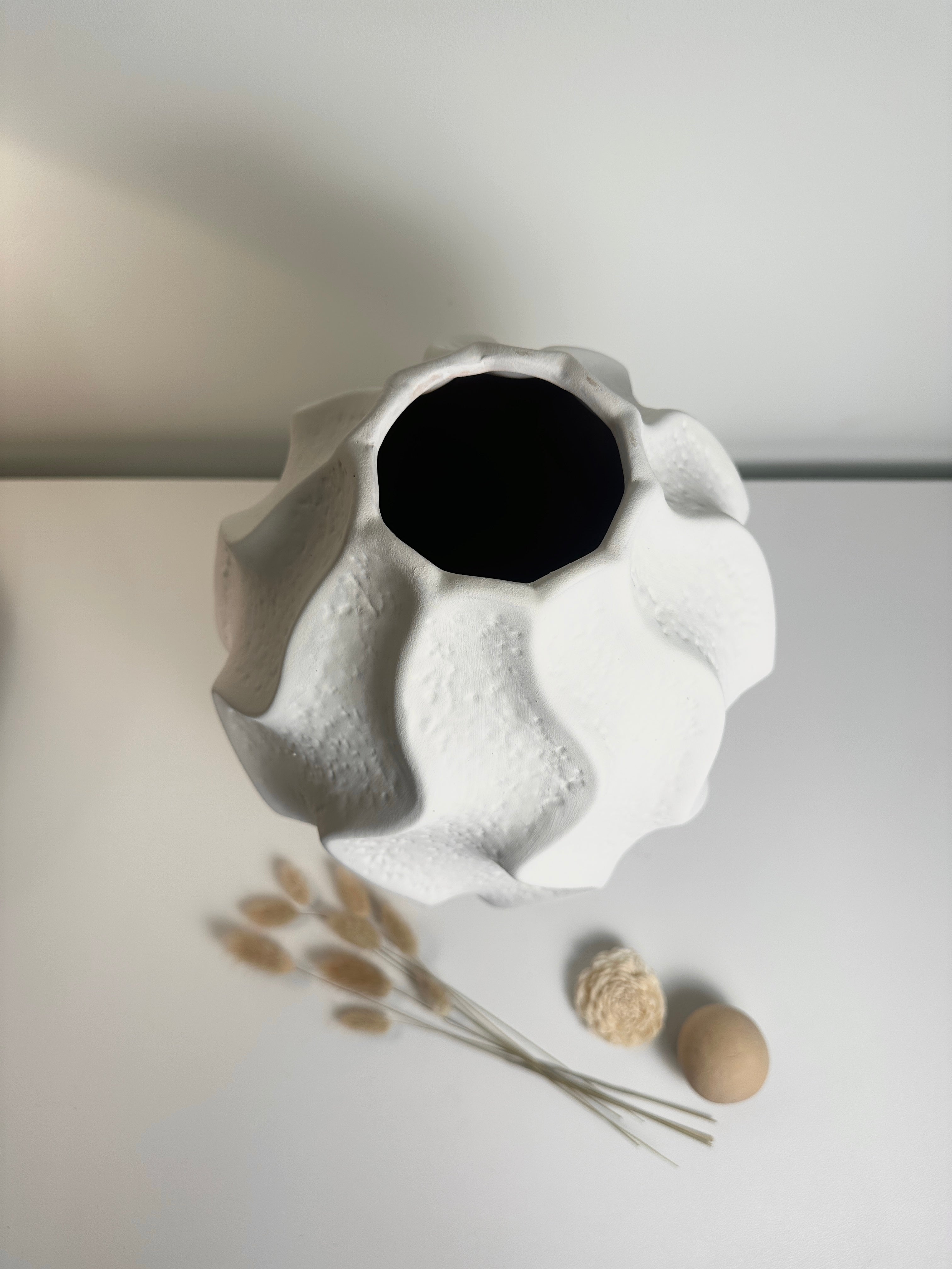 Minimalist Ceramic Sculpture Vase White 14"