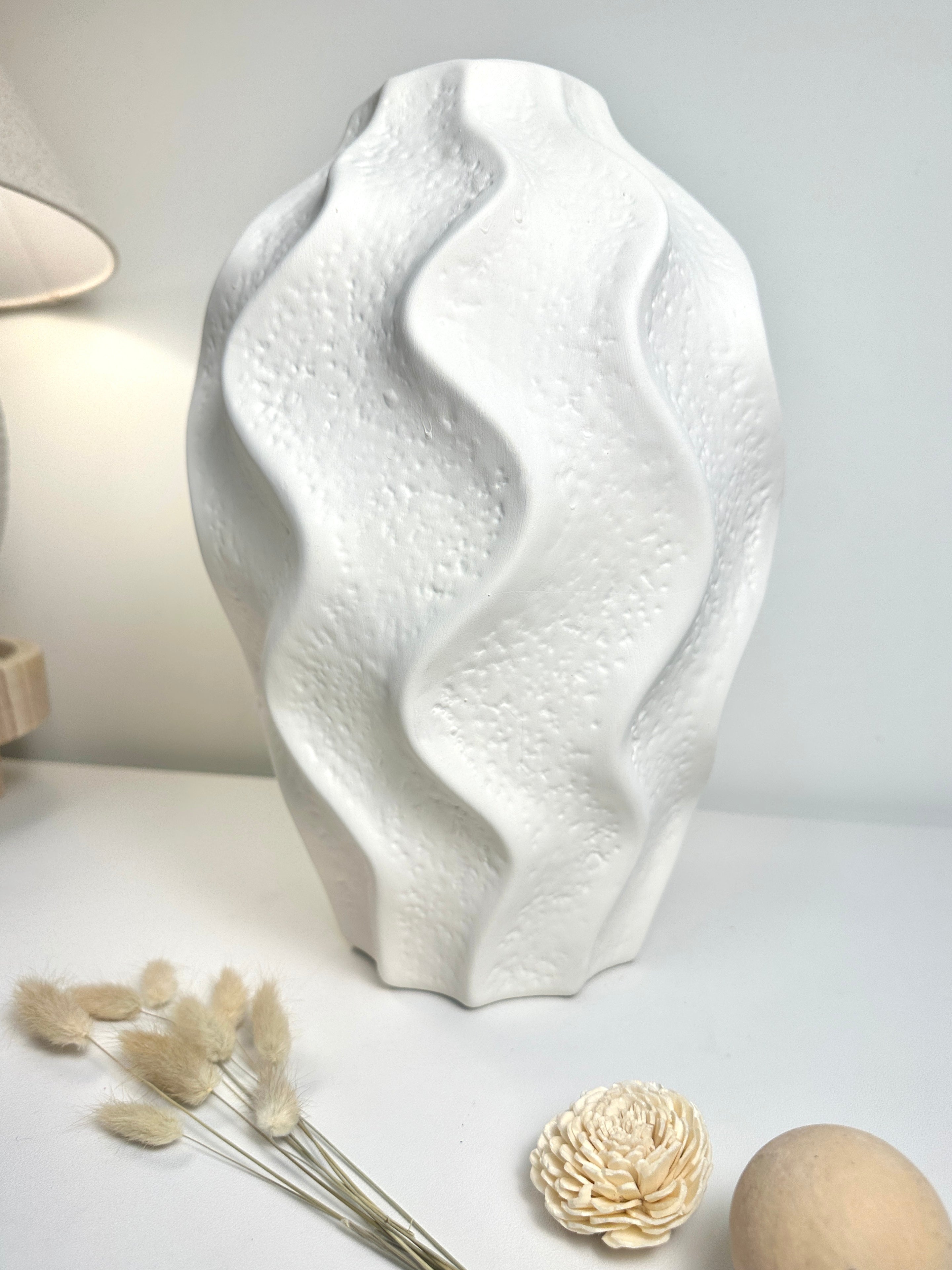 Minimalist Ceramic Sculpture Vase White 14"