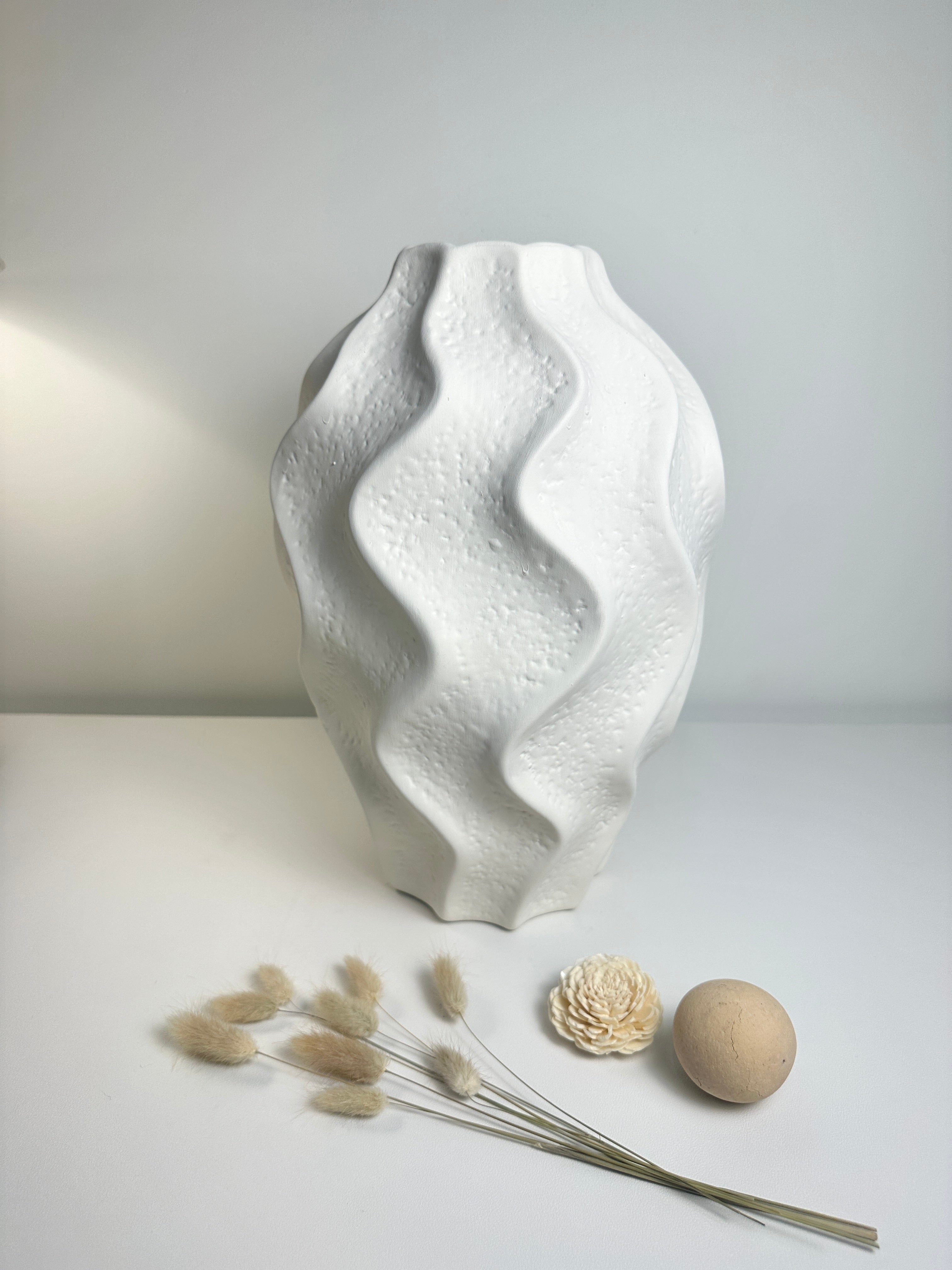 Minimalist Ceramic Sculpture Vase White 14"