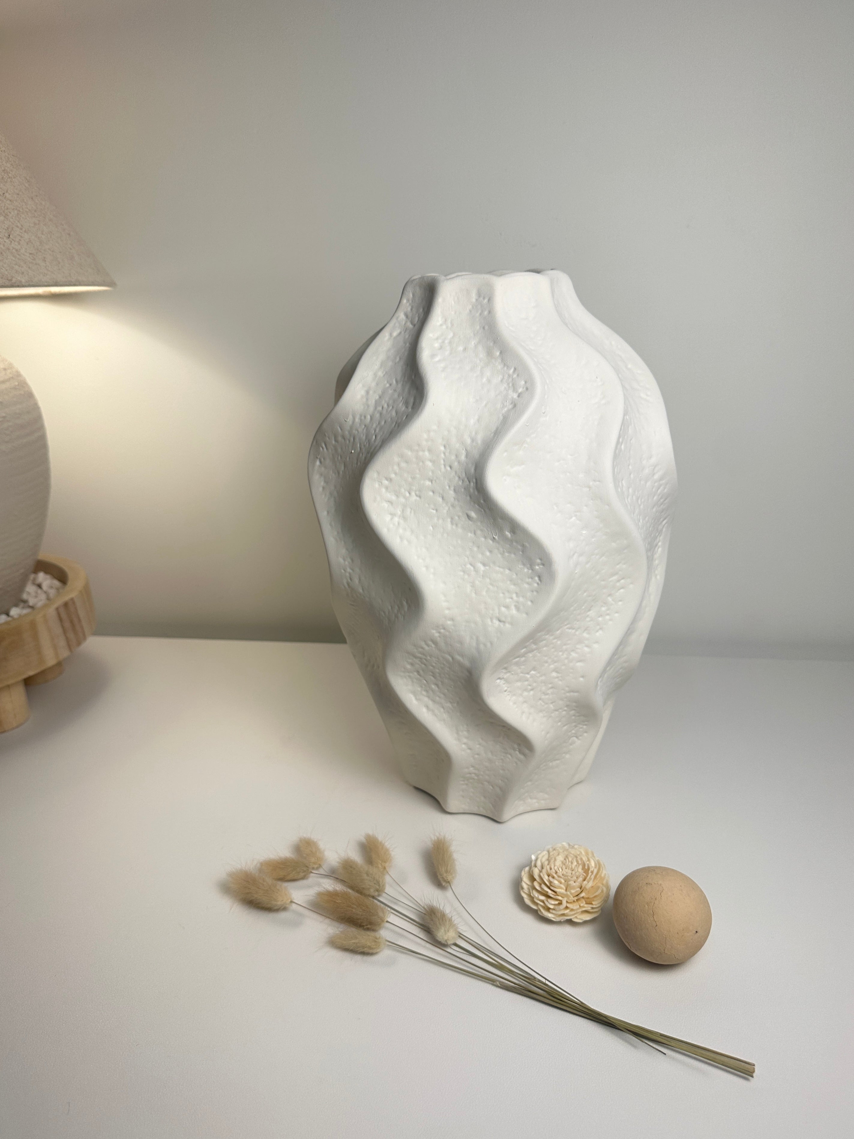 Minimalist Ceramic Sculpture Vase White 14"