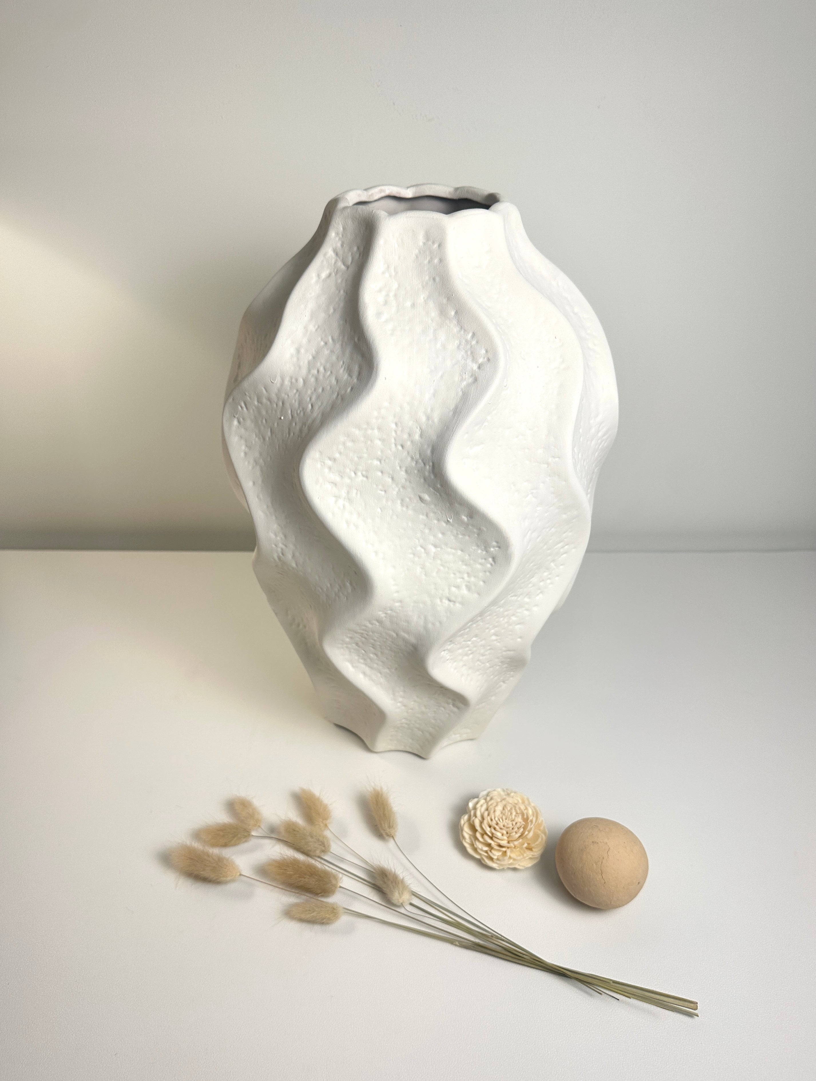 Minimalist Ceramic Sculpture Vase White 14"