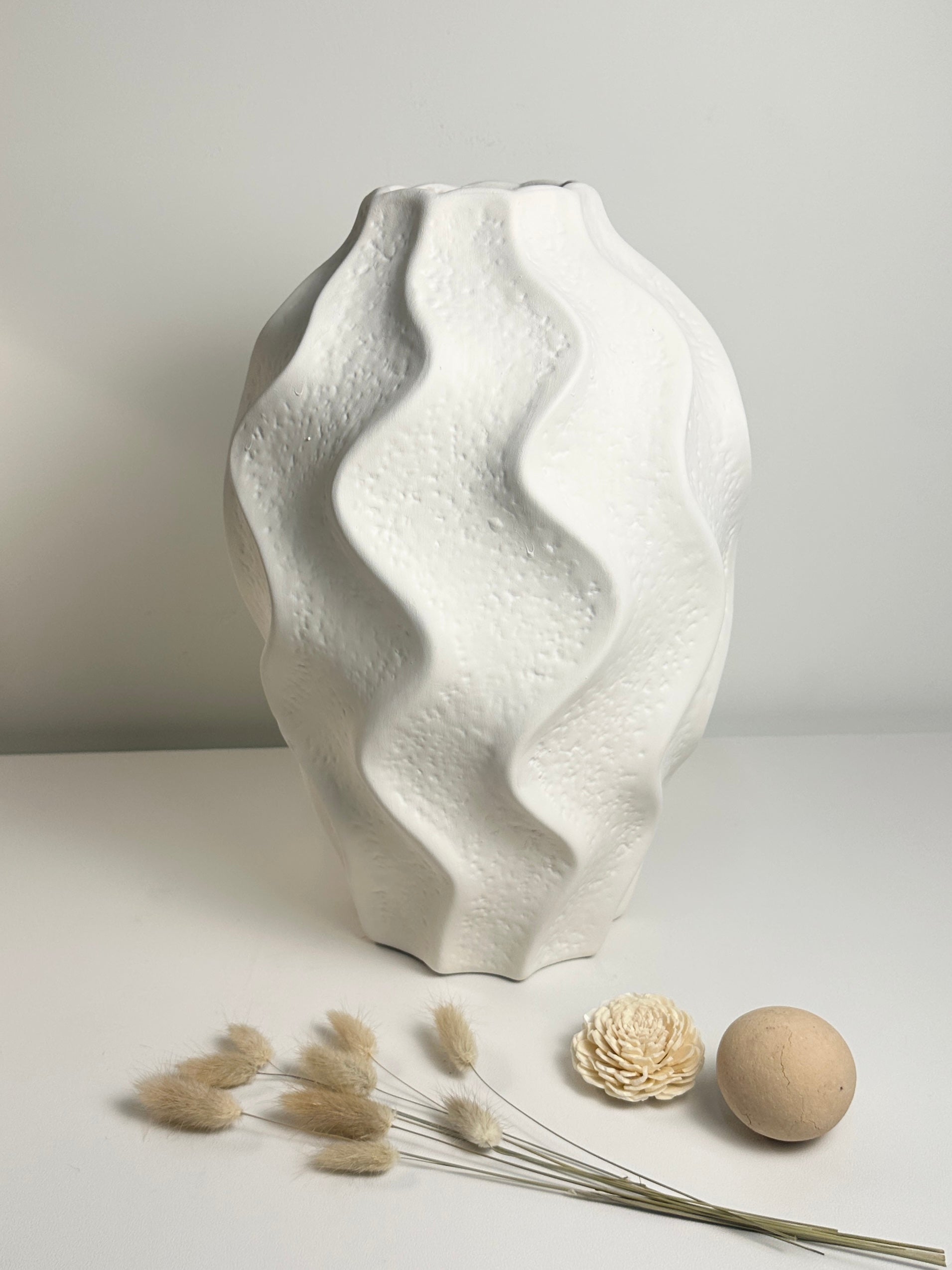 Minimalist Ceramic Sculpture Vase White 14"