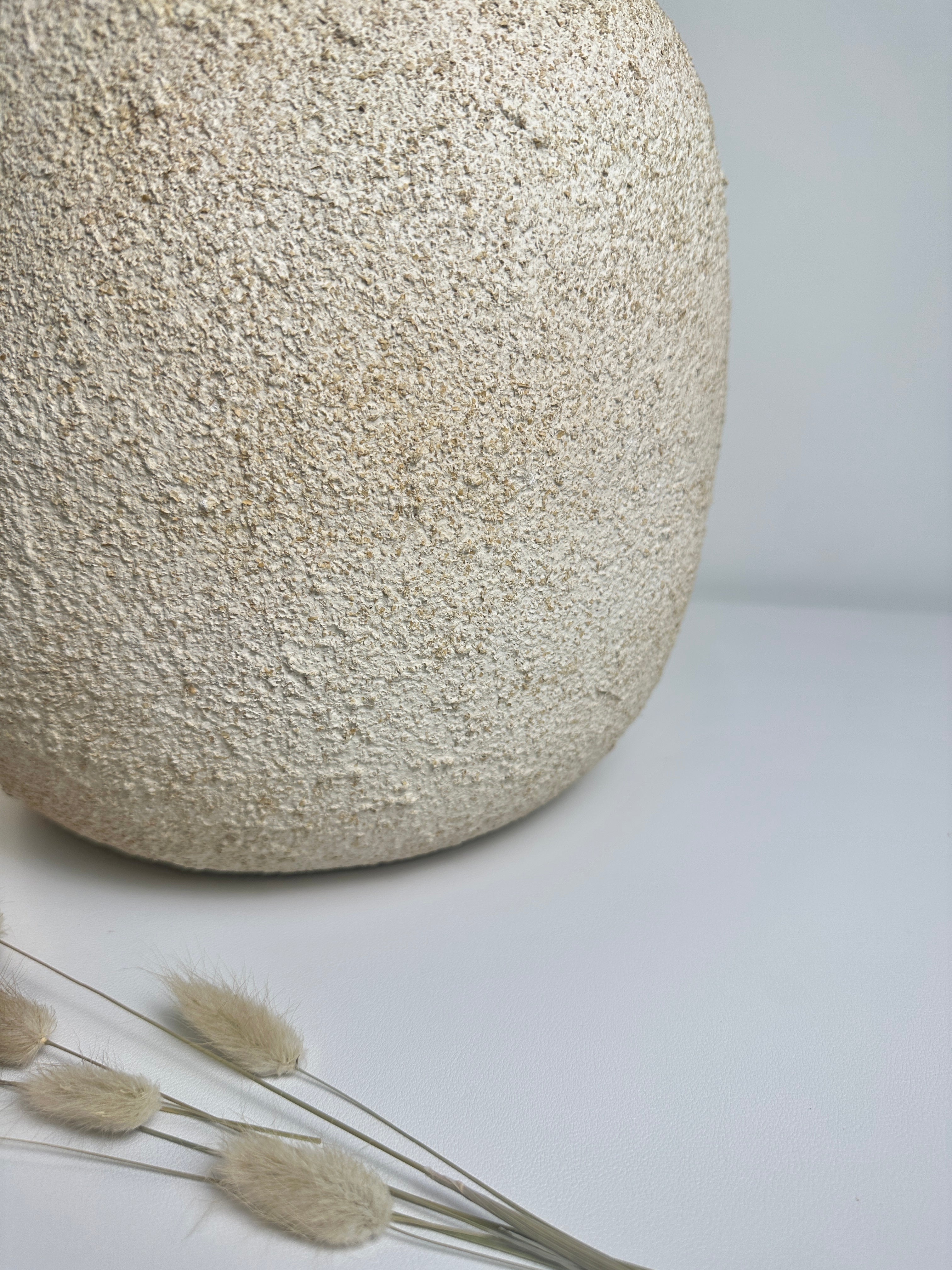 Minimalist Floor or Table Vase Textured Round 12“ Tall - Beige