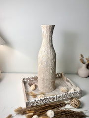 Minimalist Art Piece Floor Vase 19.5" tall Textured Hand-painted Metal/Ceramic  - Off White