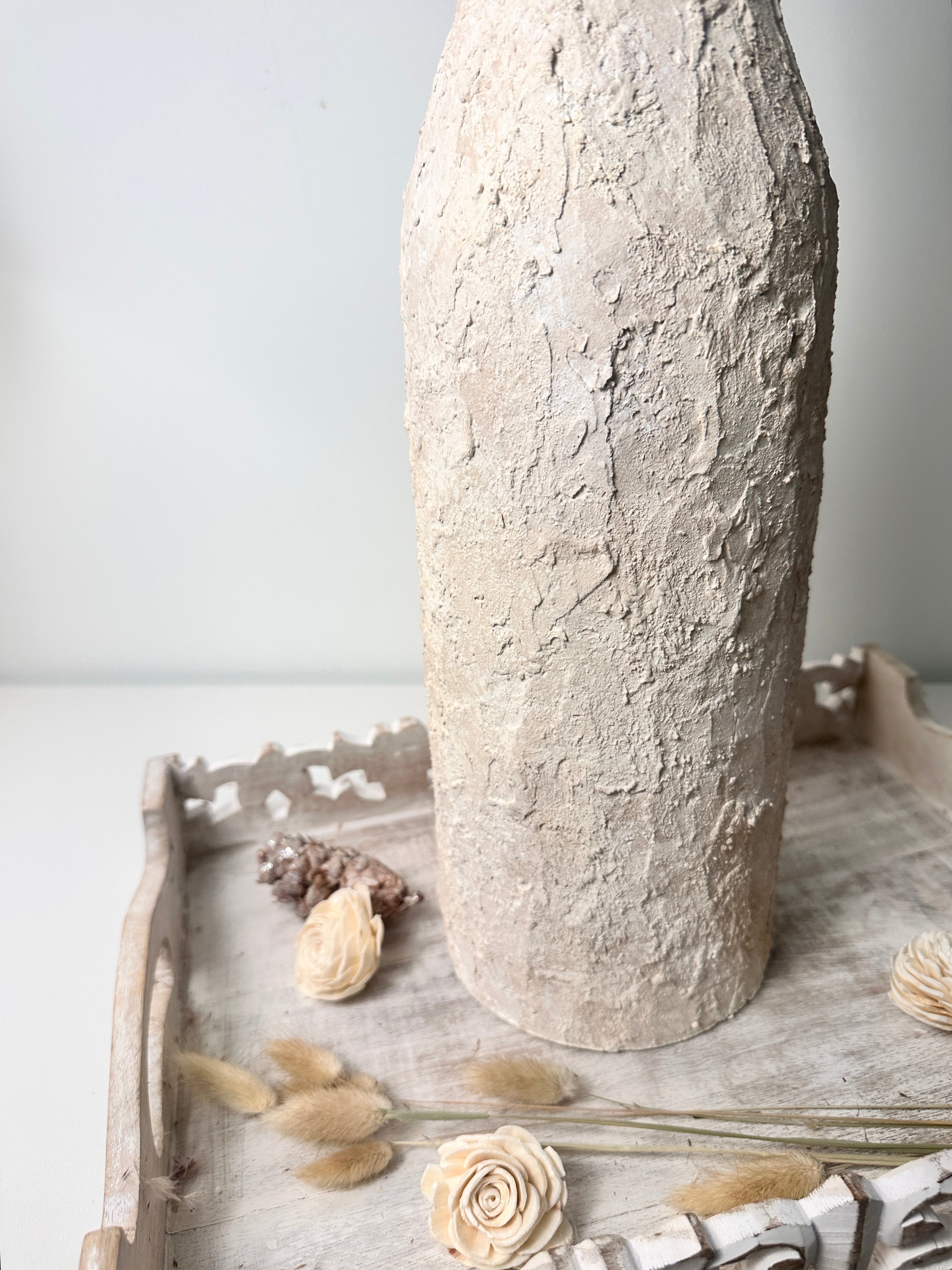 Minimalist Art Piece Floor Vase 19.5" tall Textured Hand-painted Metal/Ceramic  - Off White