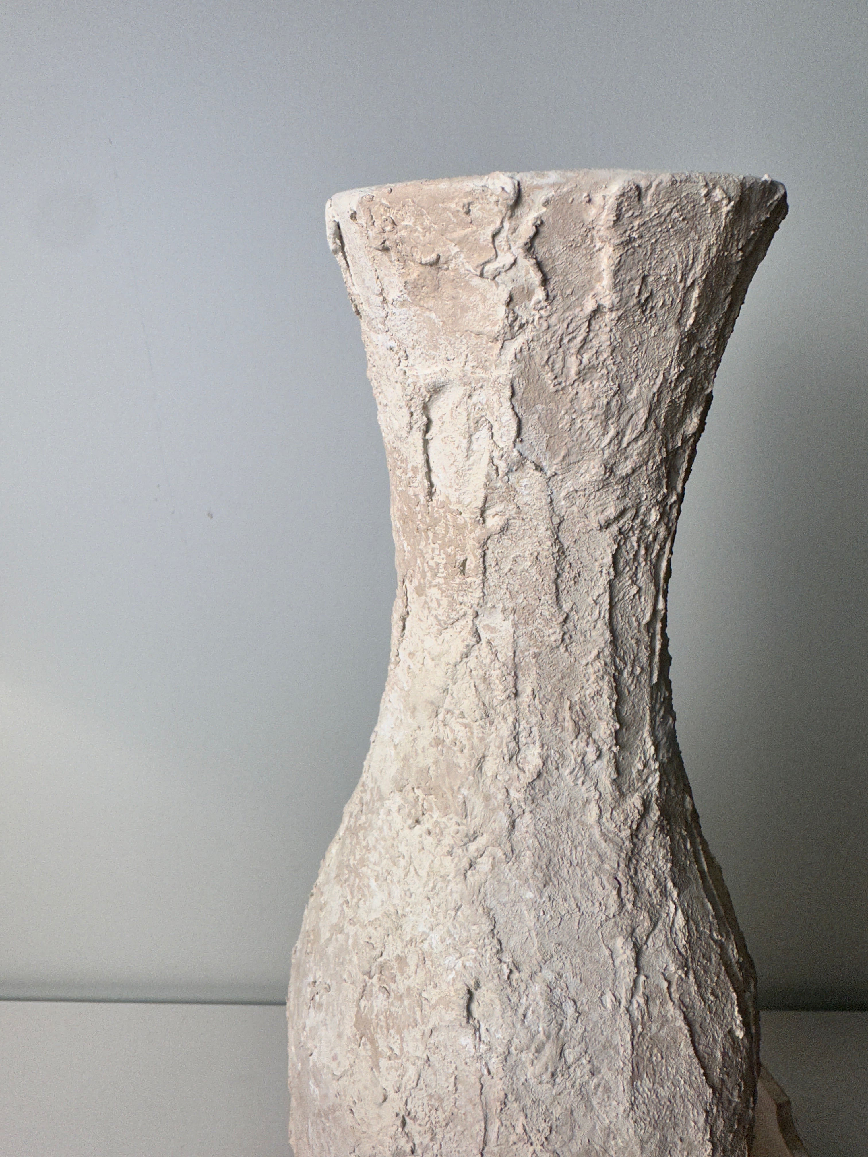 Minimalist Art Piece Floor Vase 19.5" tall Textured Hand-painted Metal/Ceramic  - Off White