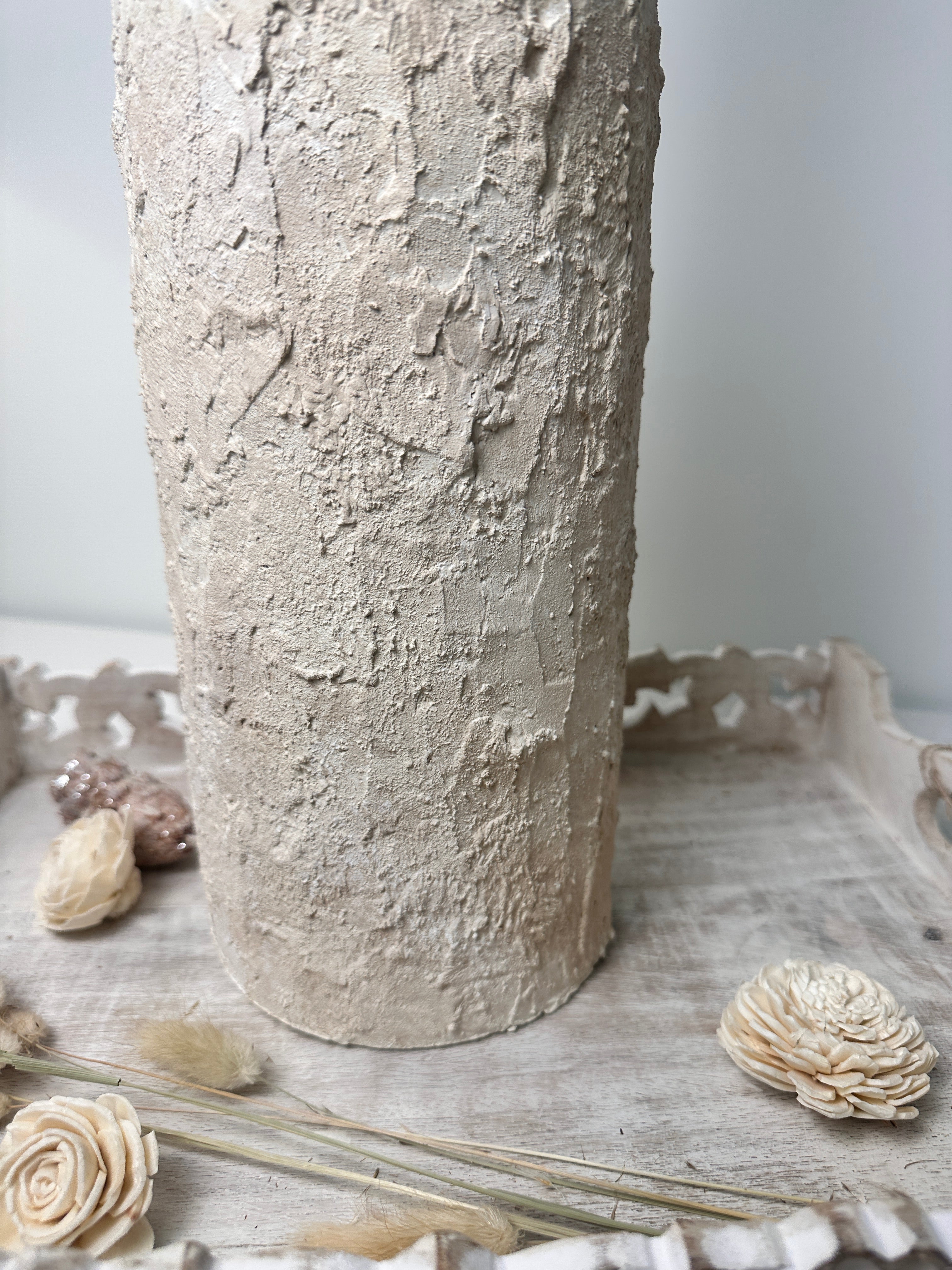 Minimalist Art Piece Floor Vase 19.5" tall Textured Hand-painted Metal/Ceramic  - Off White
