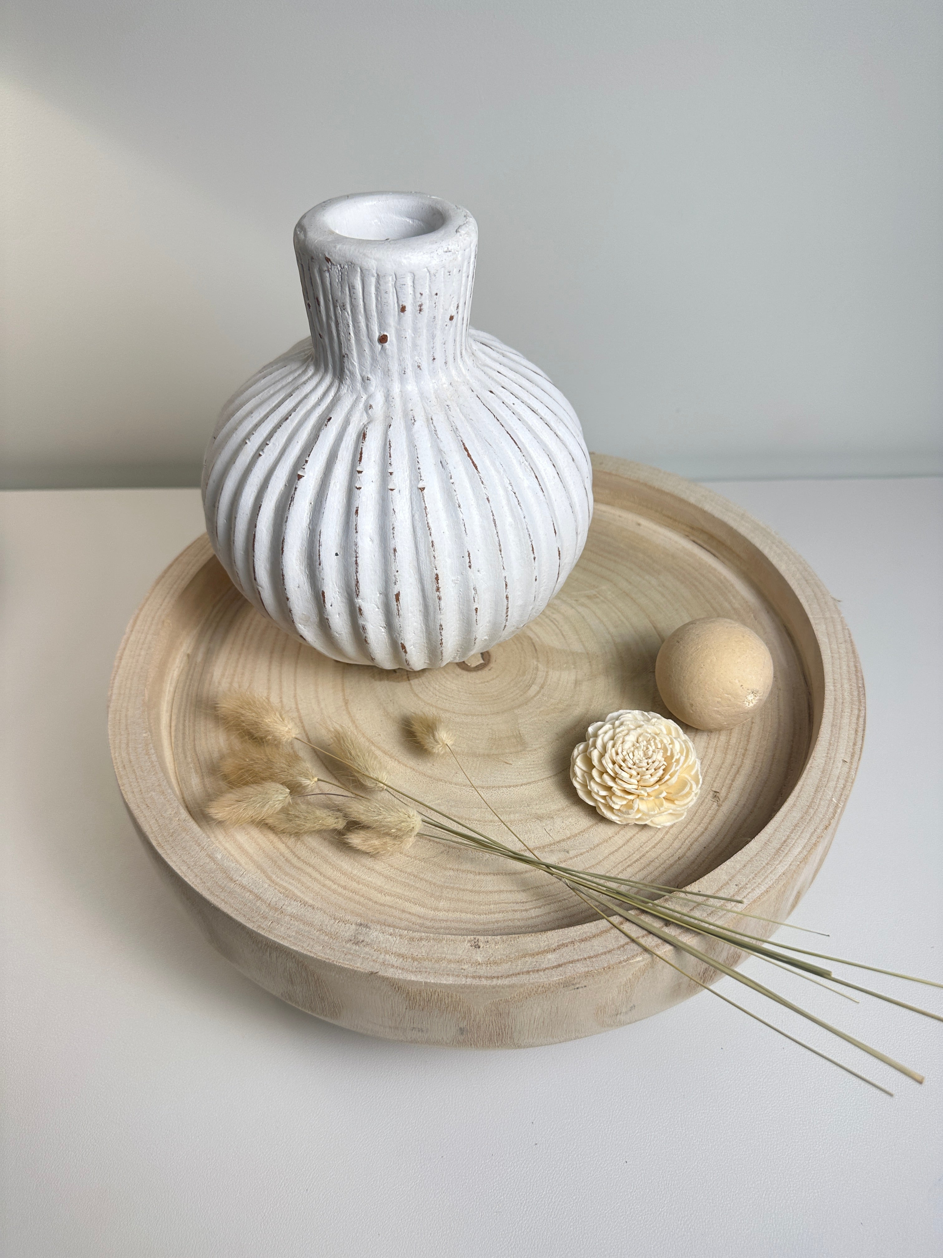 Rustic Style Ceramic Vase White and Terracota 8"