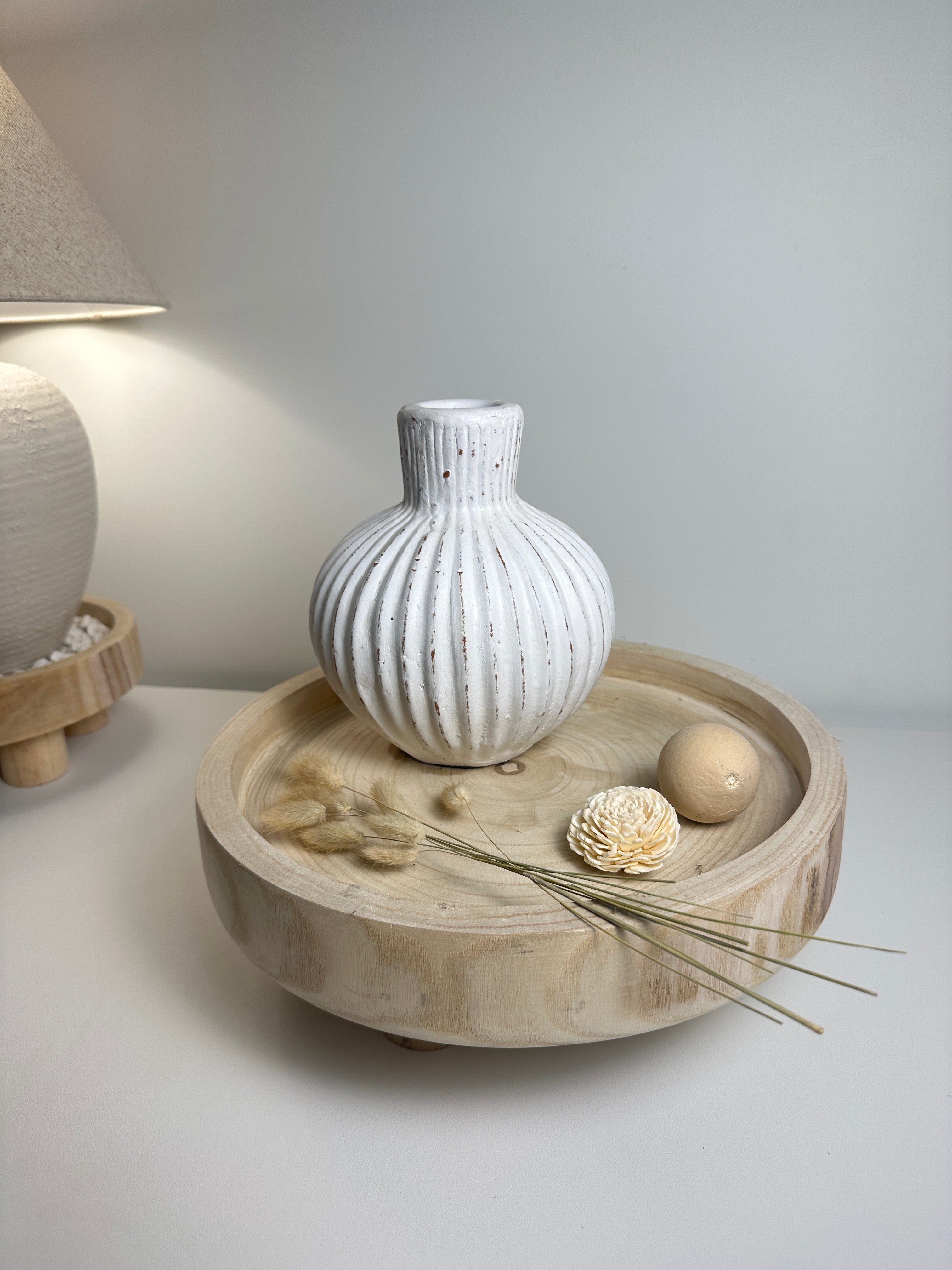 Rustic Style Ceramic Vase White and Terracota 8"