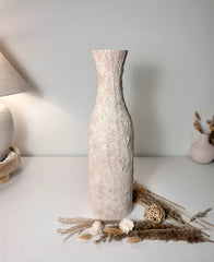 Minimalist Art Piece Floor Vase 19.5" tall Textured Hand-painted Metal/Ceramic  - Off White