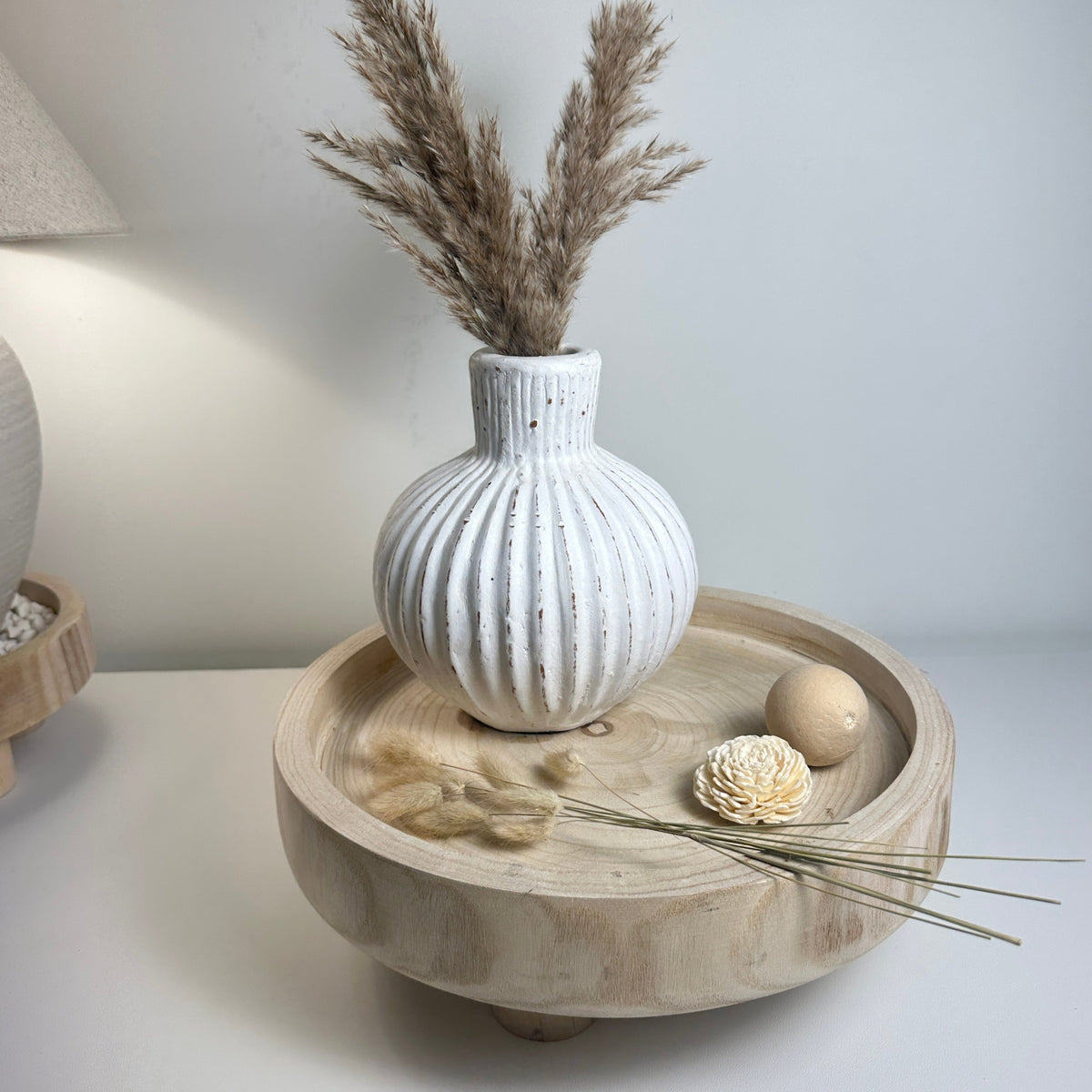 Rustic Style Ceramic Vase White and Terracota 8"