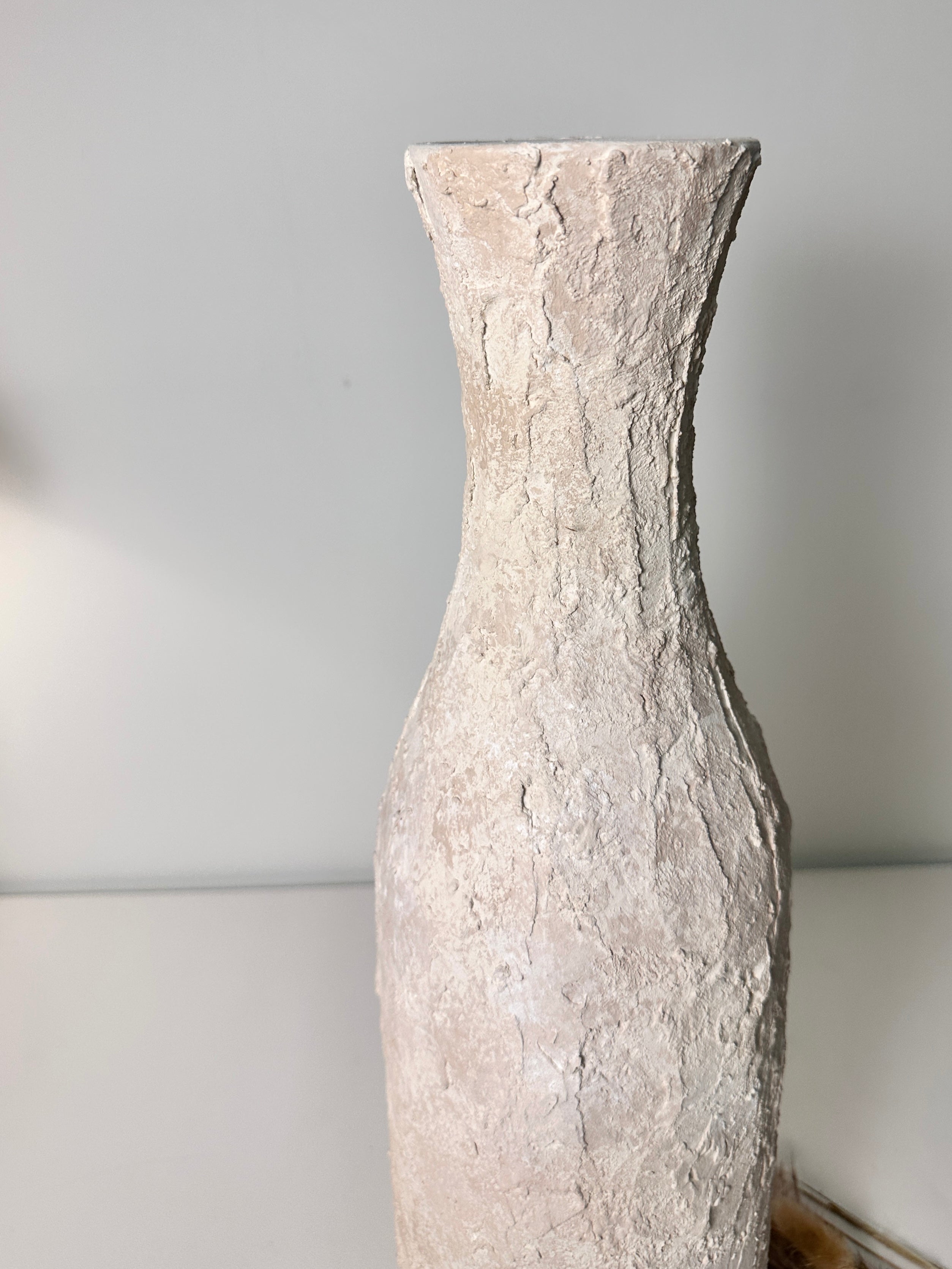 Minimalist Art Piece Floor Vase 19.5" tall Textured Hand-painted Metal/Ceramic  - Off White
