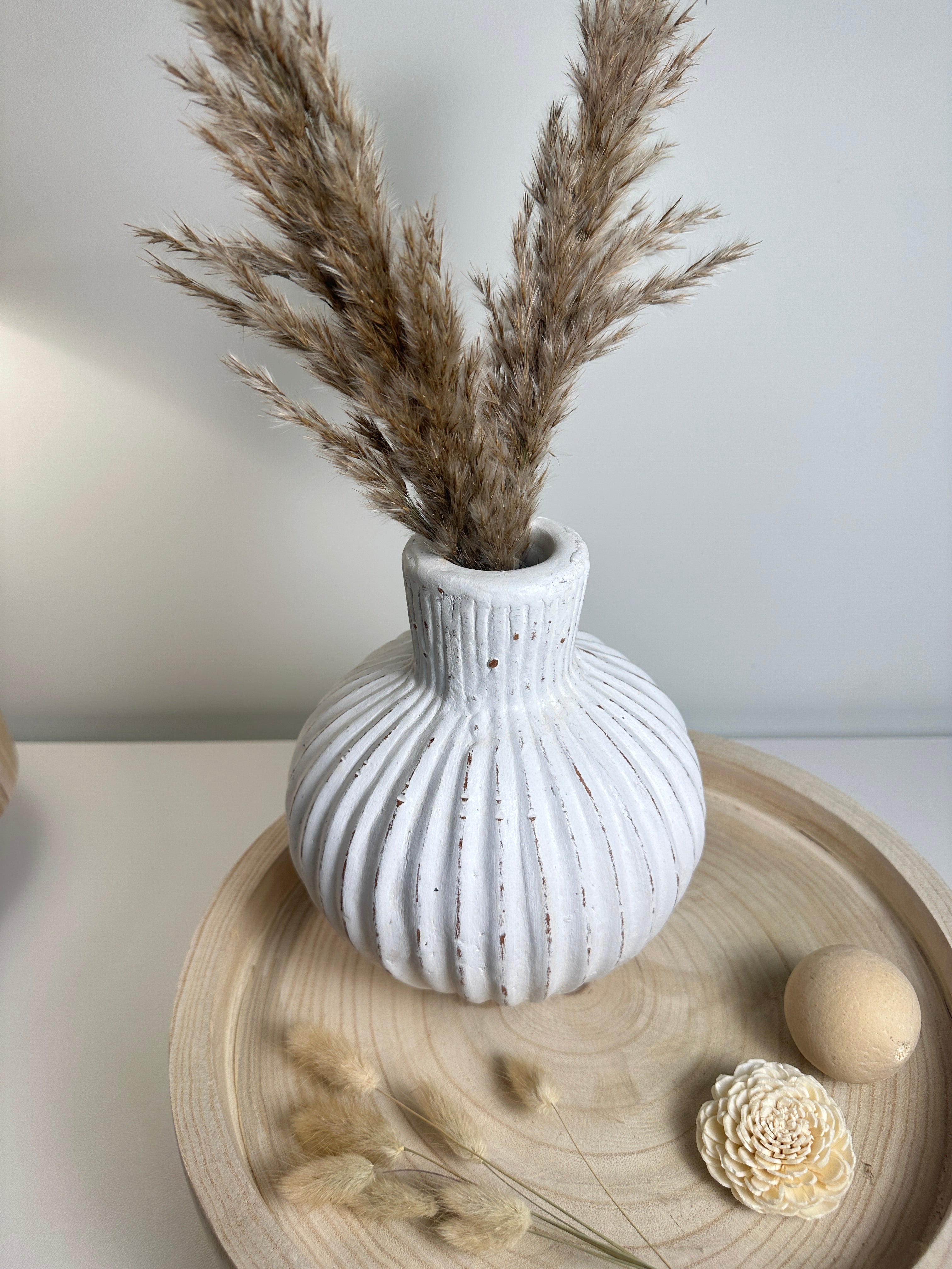 Rustic Style Ceramic Vase White and Terracota 8"