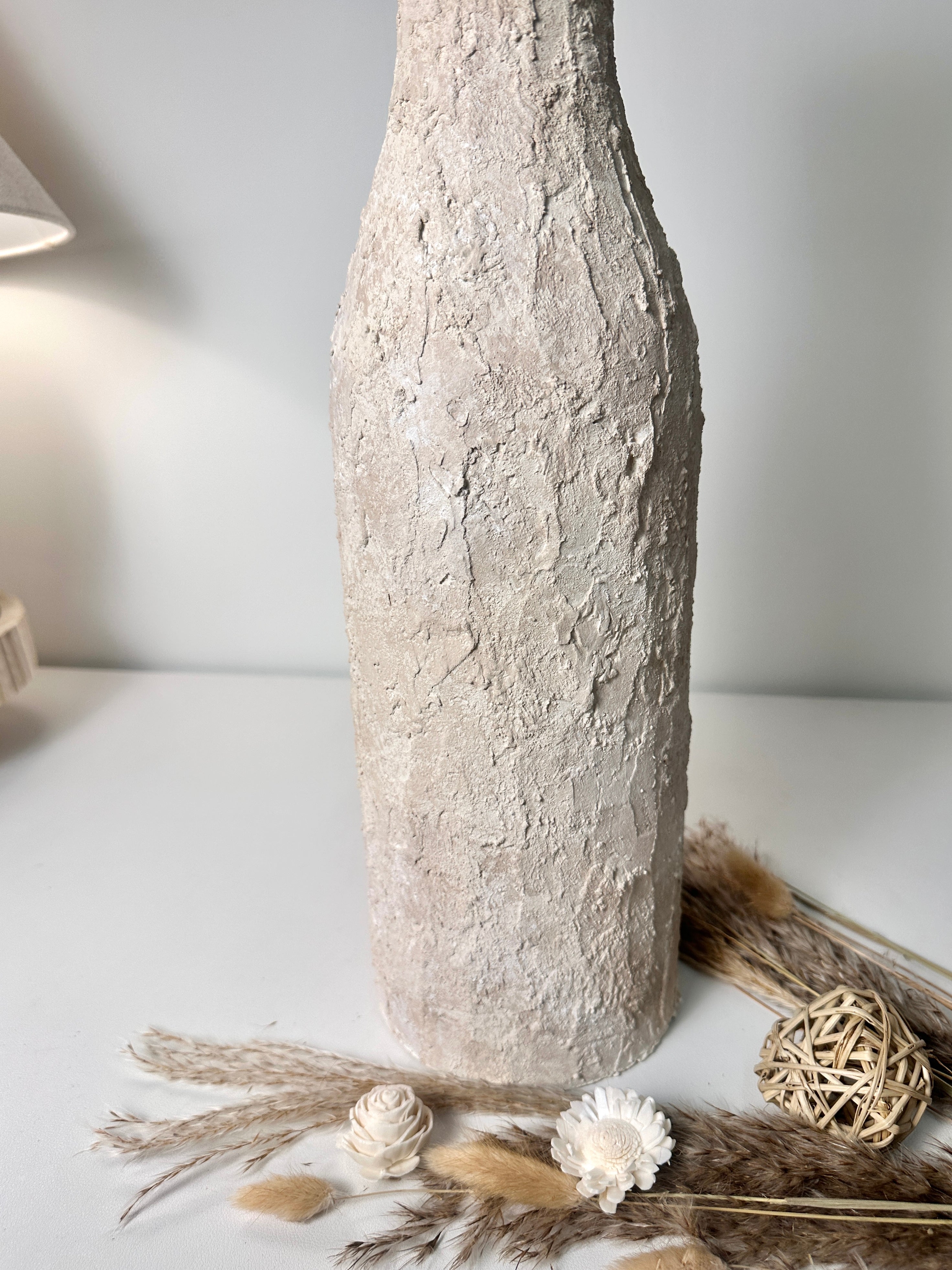 Minimalist Art Piece Floor Vase 19.5" tall Textured Hand-painted Metal/Ceramic  - Off White