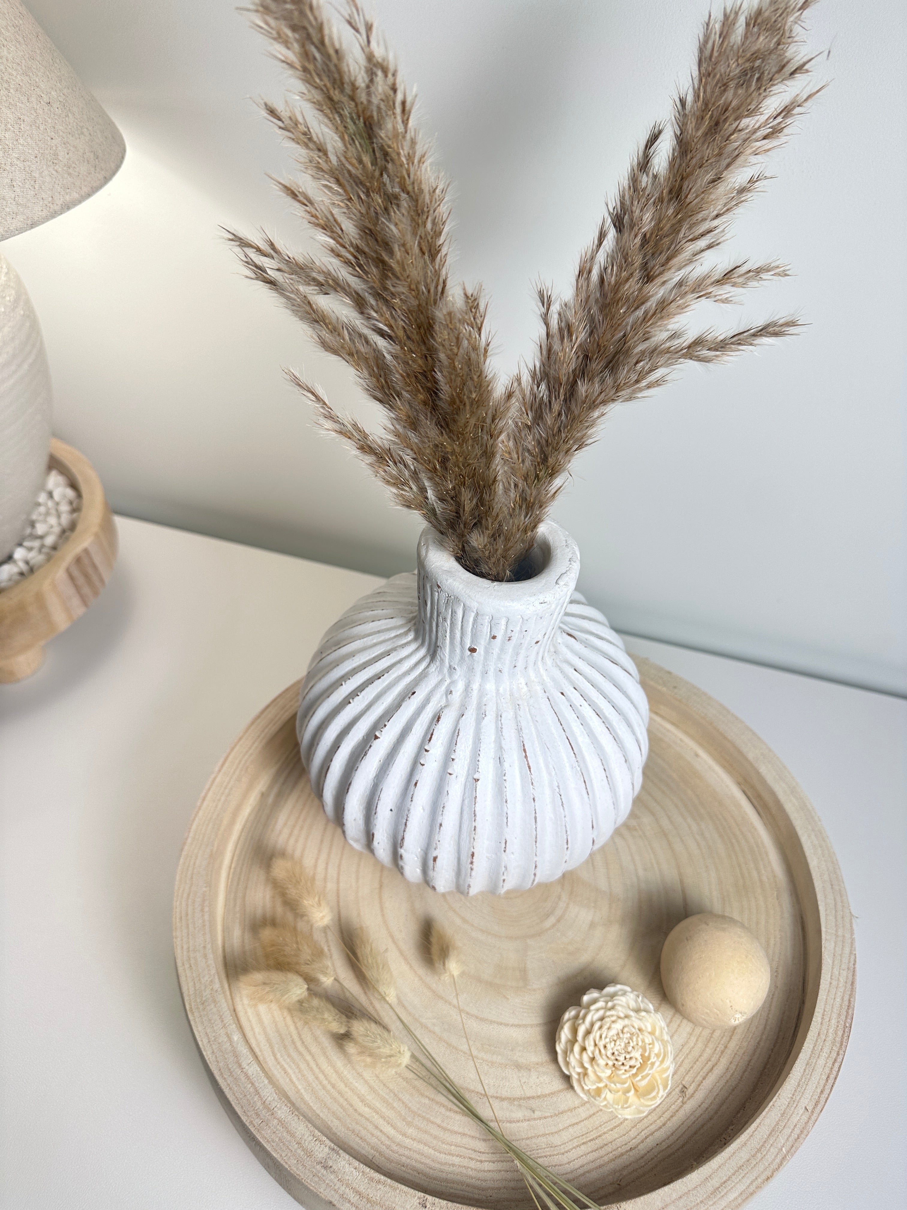 Rustic Style Ceramic Vase White and Terracota 8"