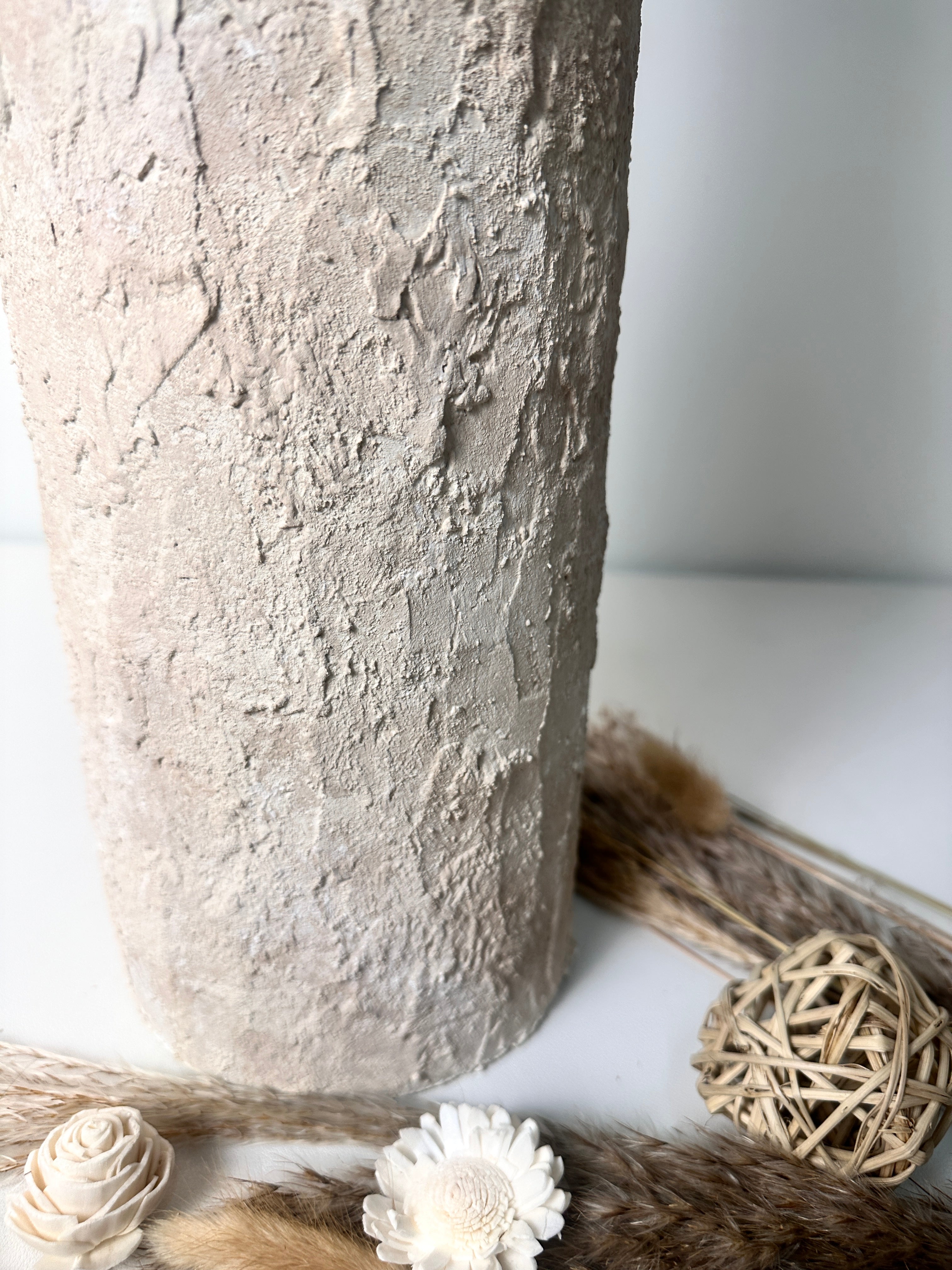Minimalist Art Piece Floor Vase 19.5" tall Textured Hand-painted Metal/Ceramic  - Off White