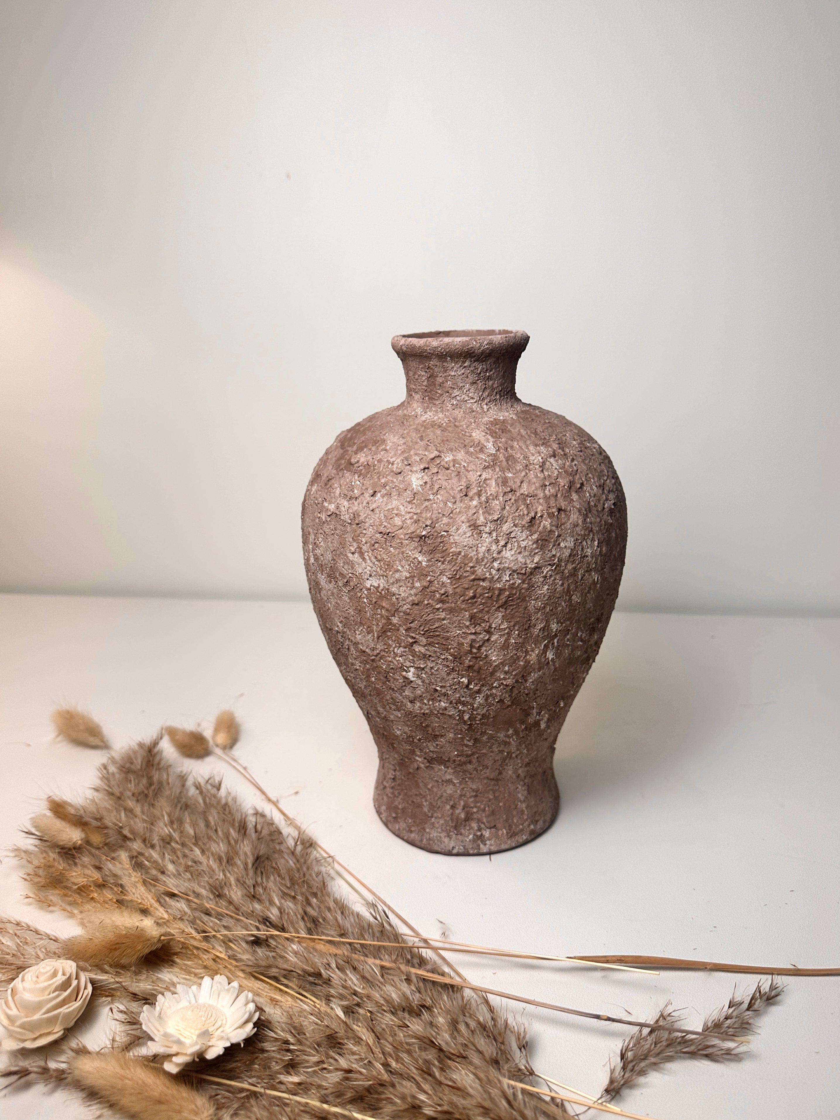 Rustic Earth Brown Textured Ceramic Vase 10" tall