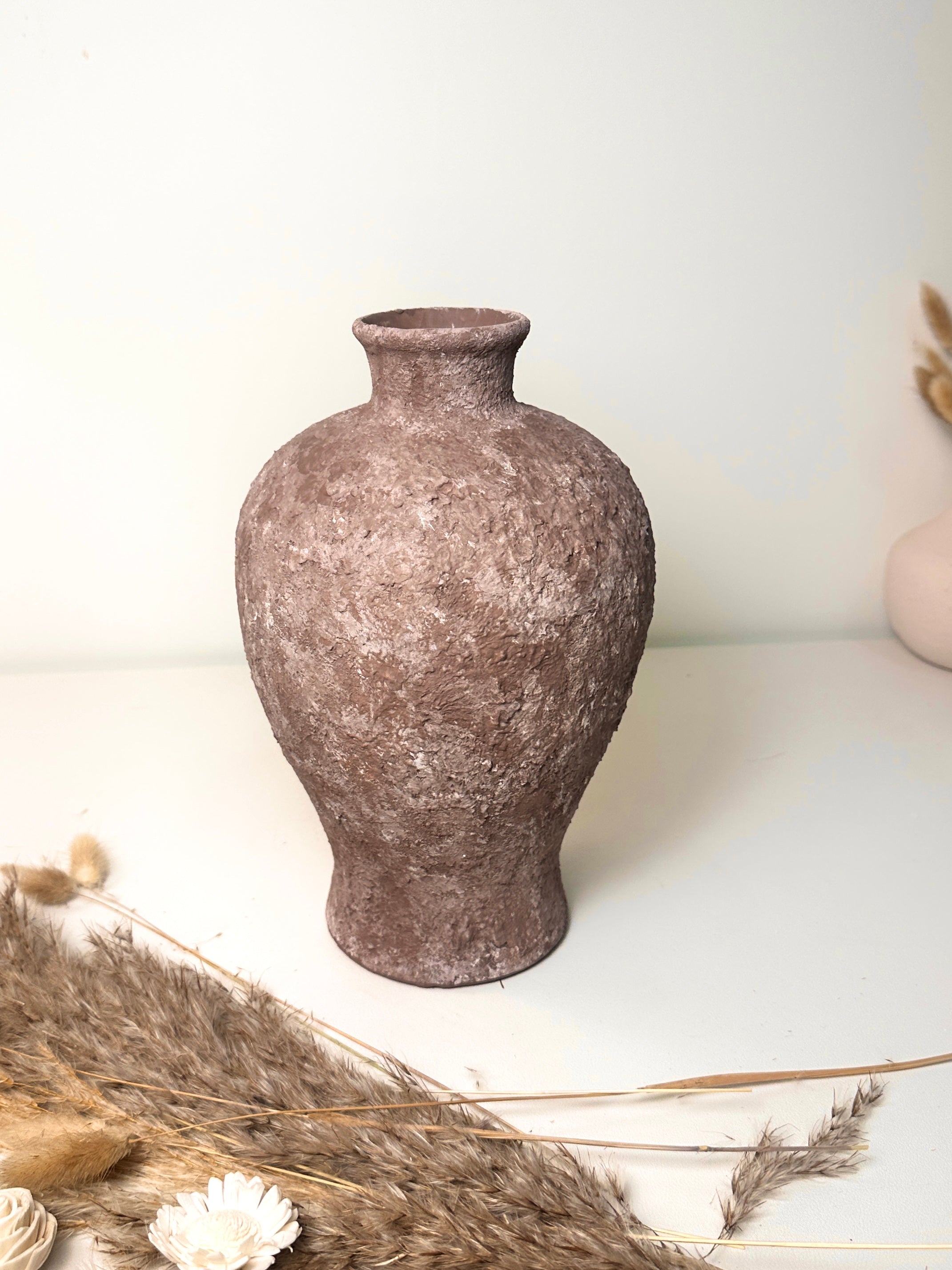Rustic Earth Brown Textured Ceramic Vase 10" tall