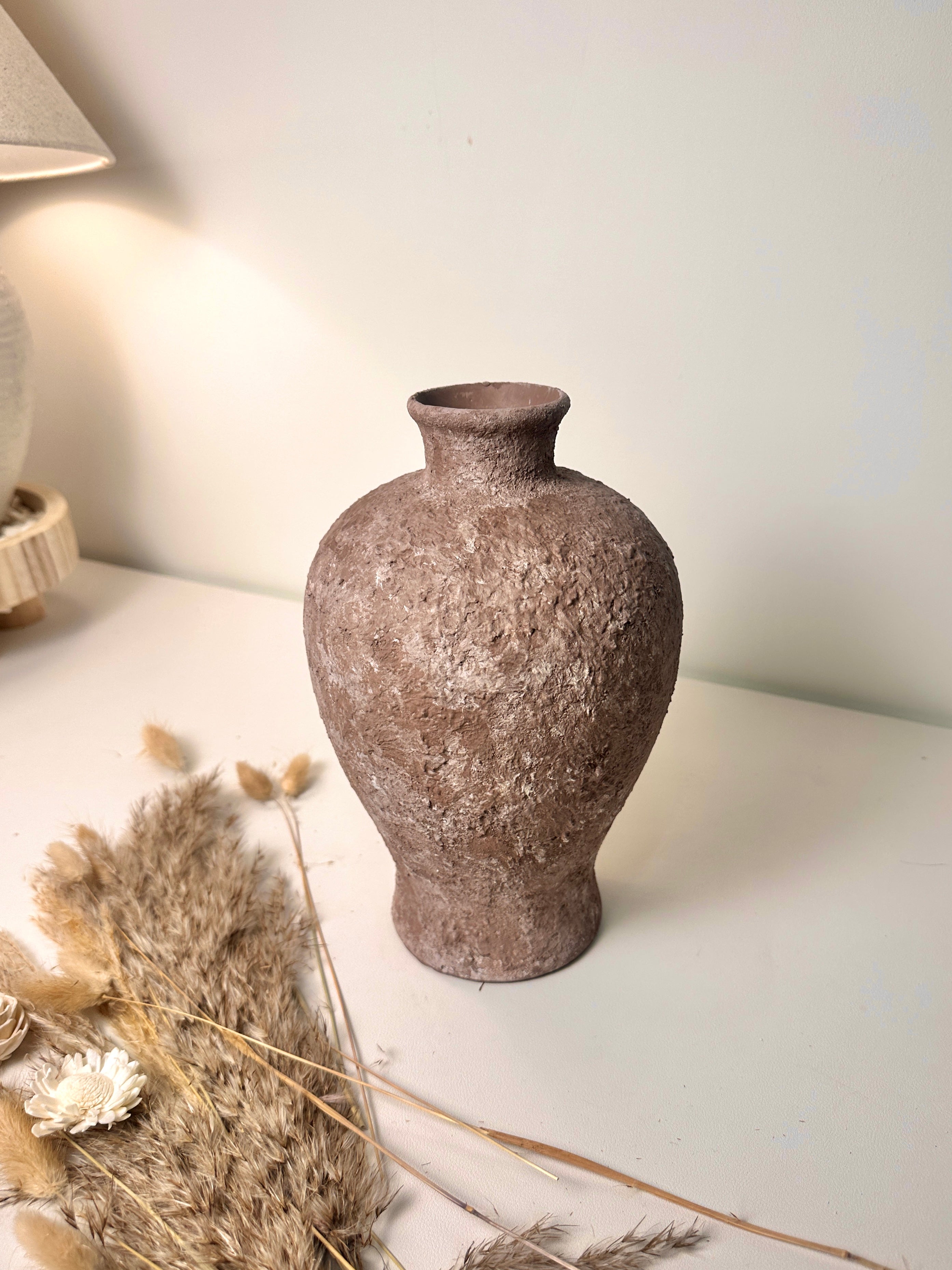Rustic Earth Brown Textured Ceramic Vase 10" tall