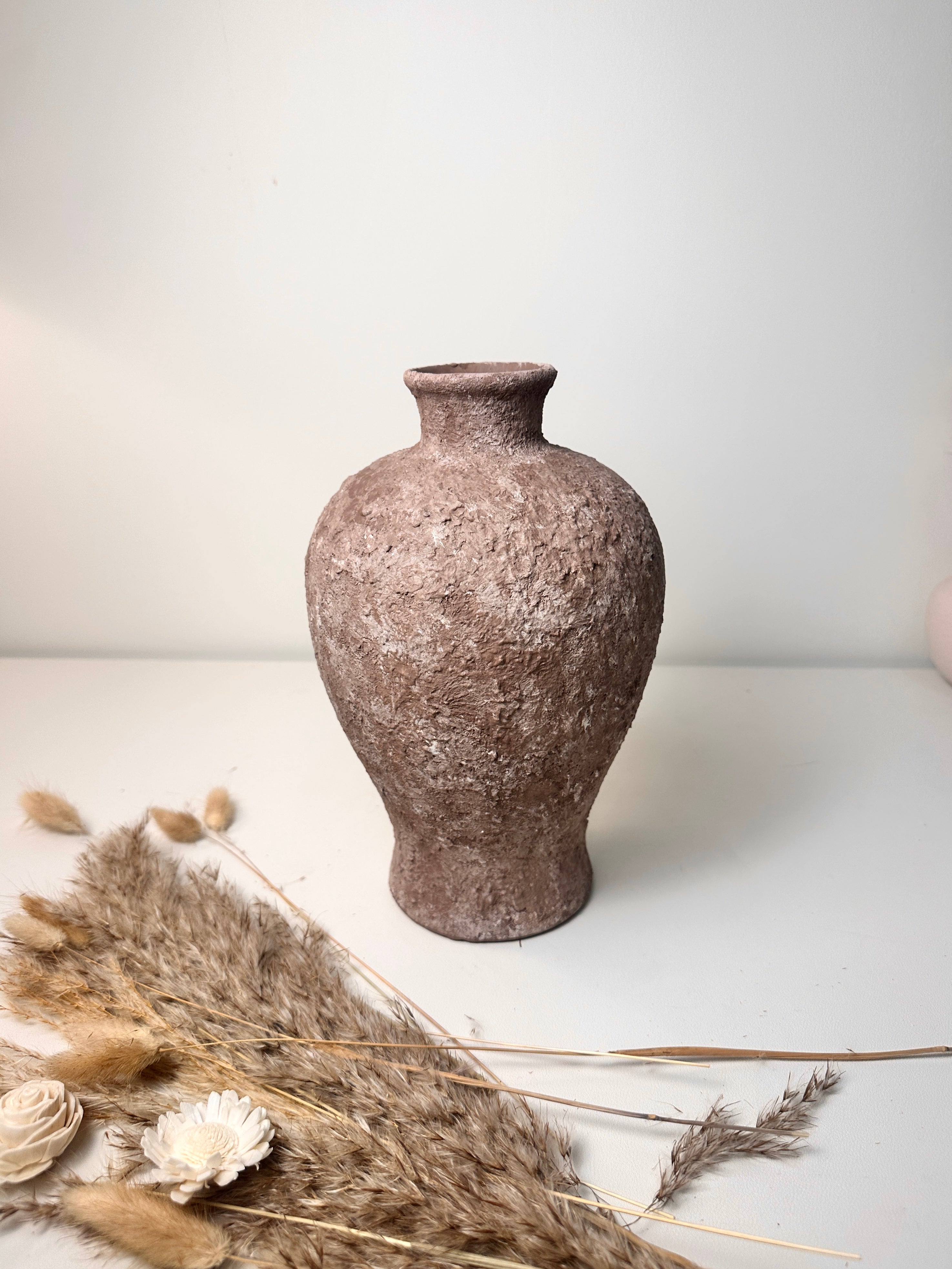 Rustic Earth Brown Textured Ceramic Vase 10" tall