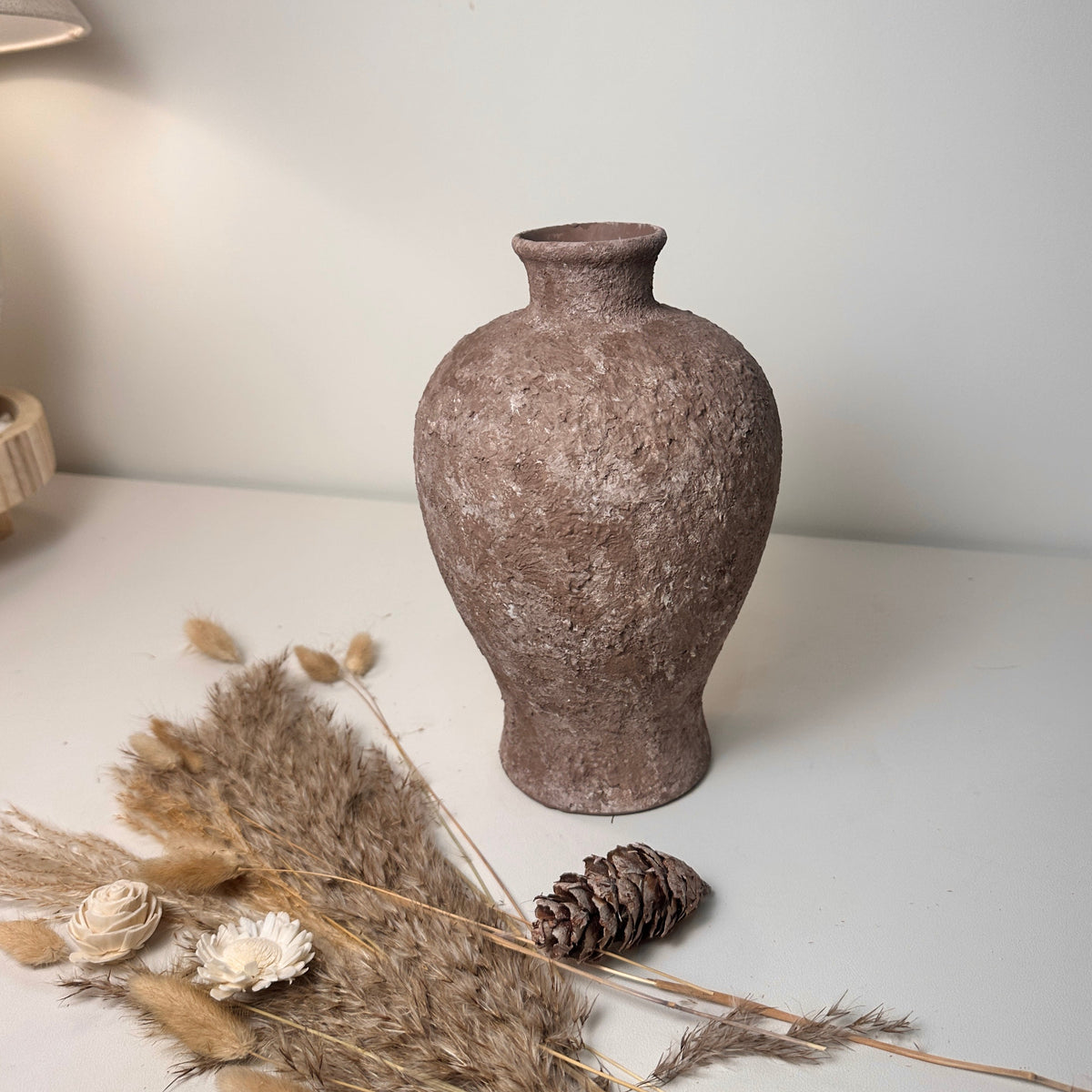 Rustic Earth Brown Textured Ceramic Vase 10" tall