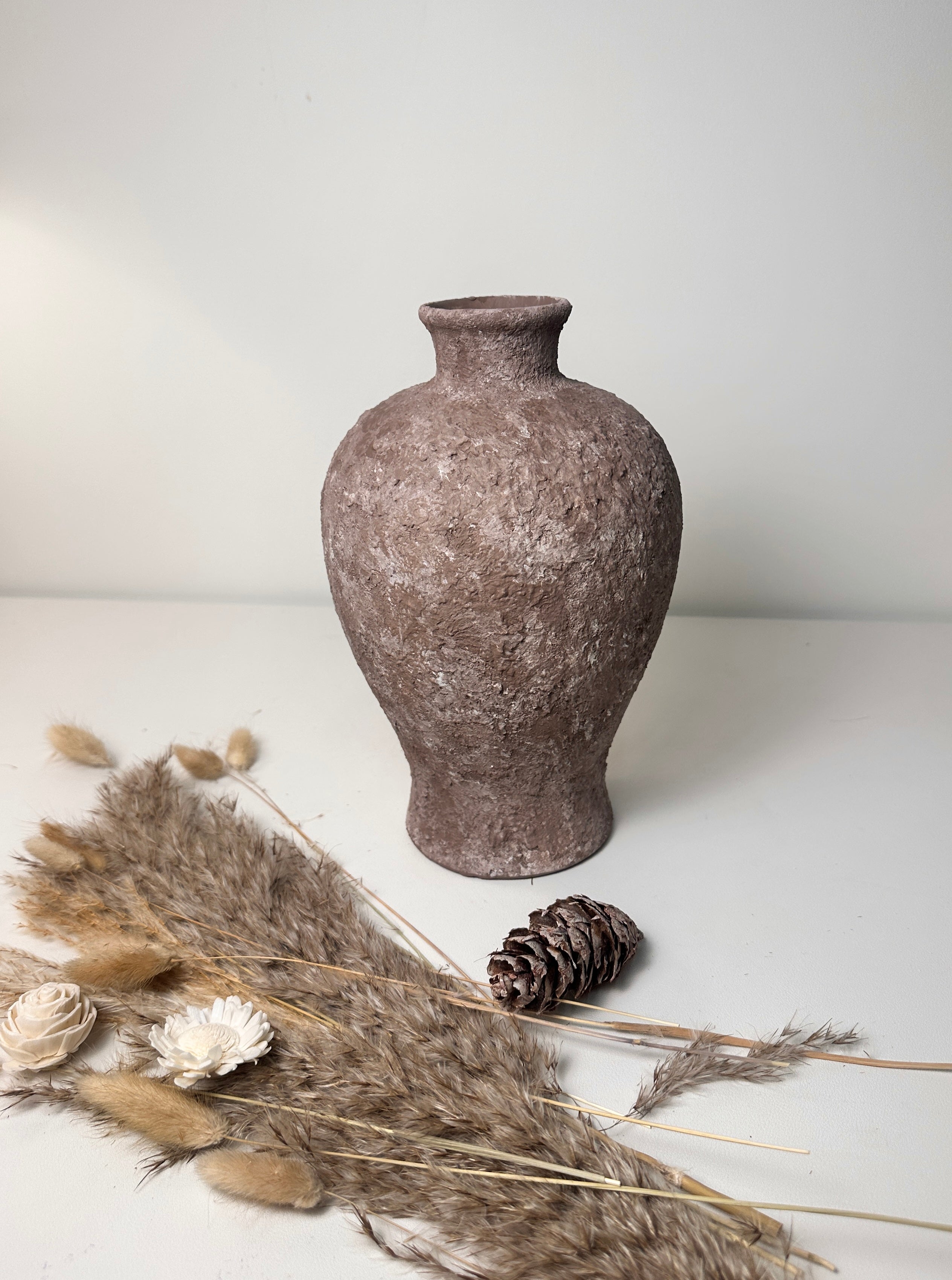 Rustic Earth Brown Textured Ceramic Vase 10" tall