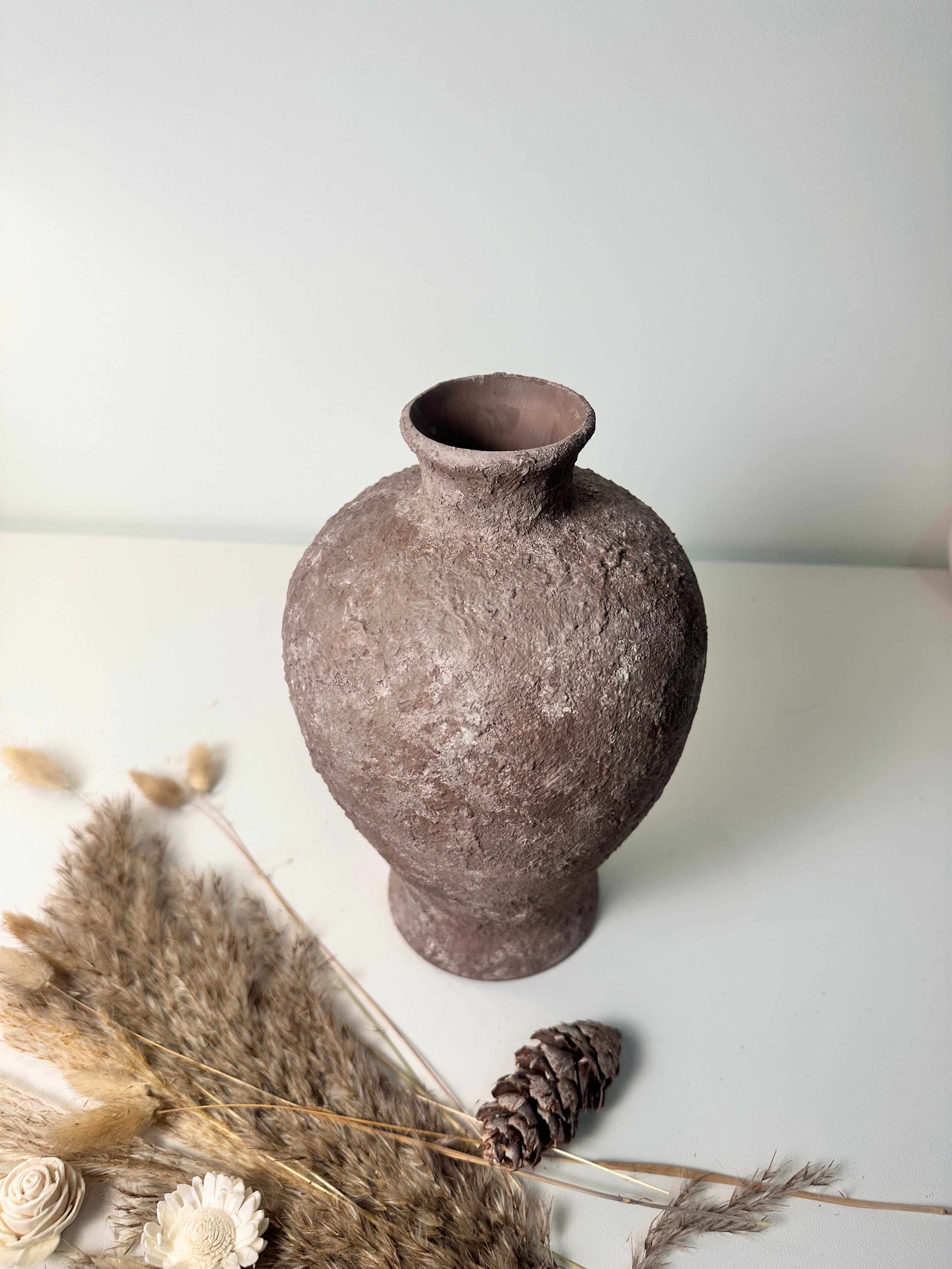 Rustic Earth Brown Textured Ceramic Vase 10" tall