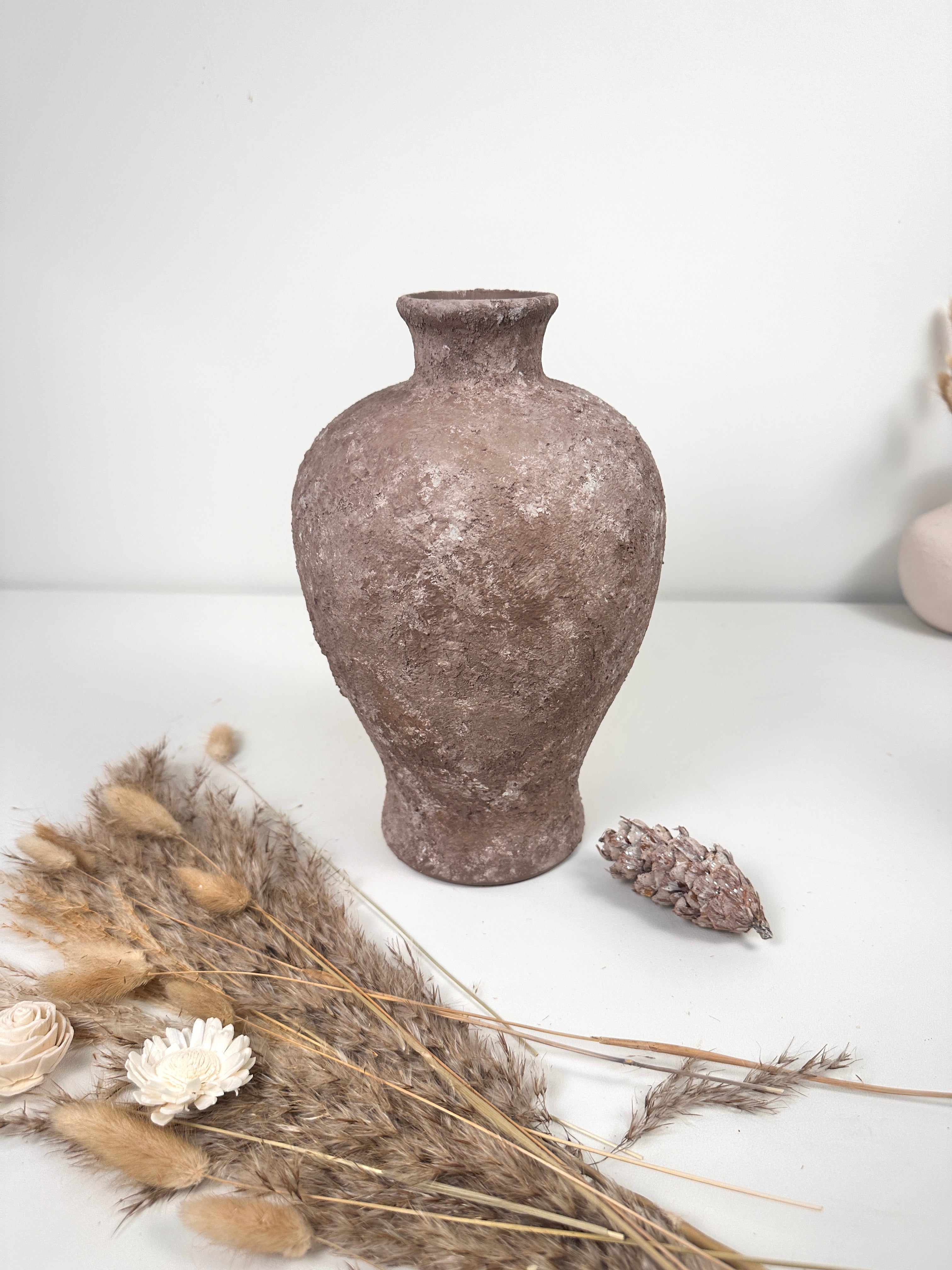 Rustic Earth Brown Textured Ceramic Vase 10" tall