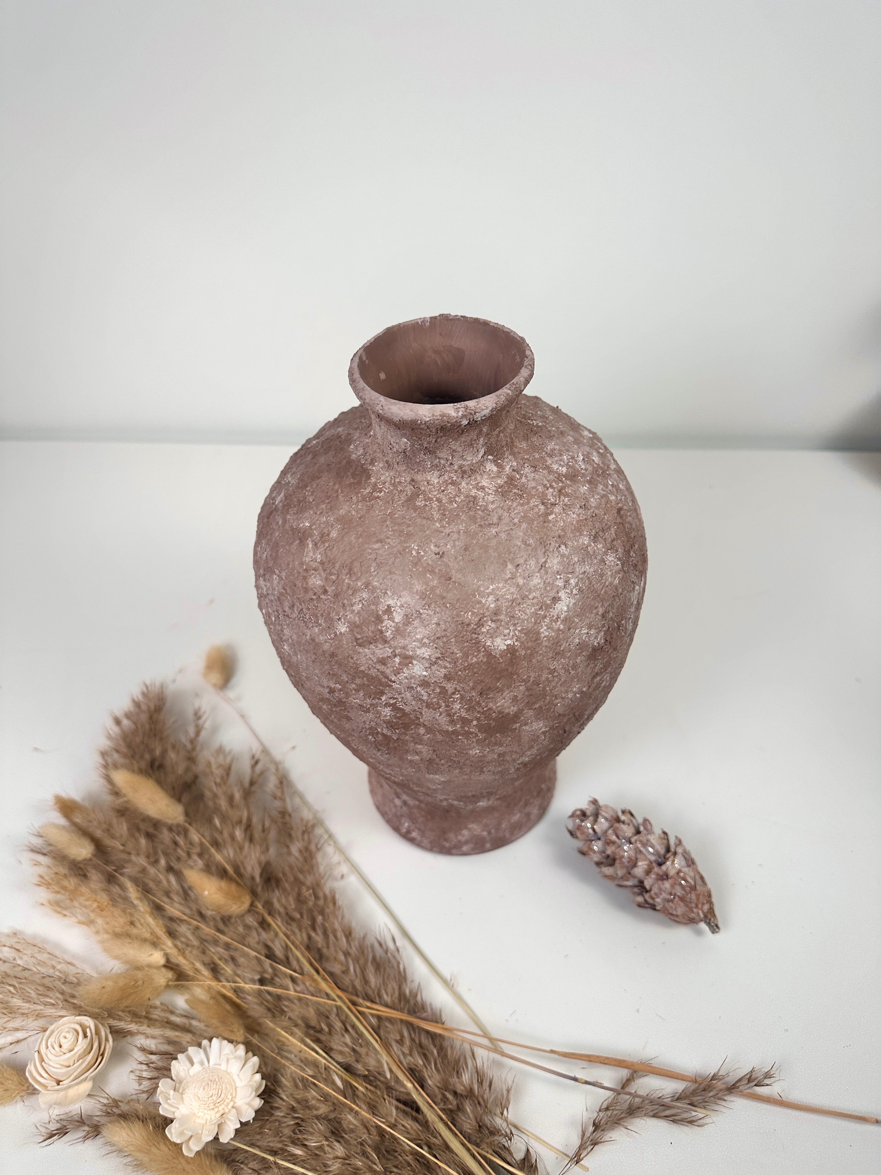 Rustic Earth Brown Textured Ceramic Vase 10" tall