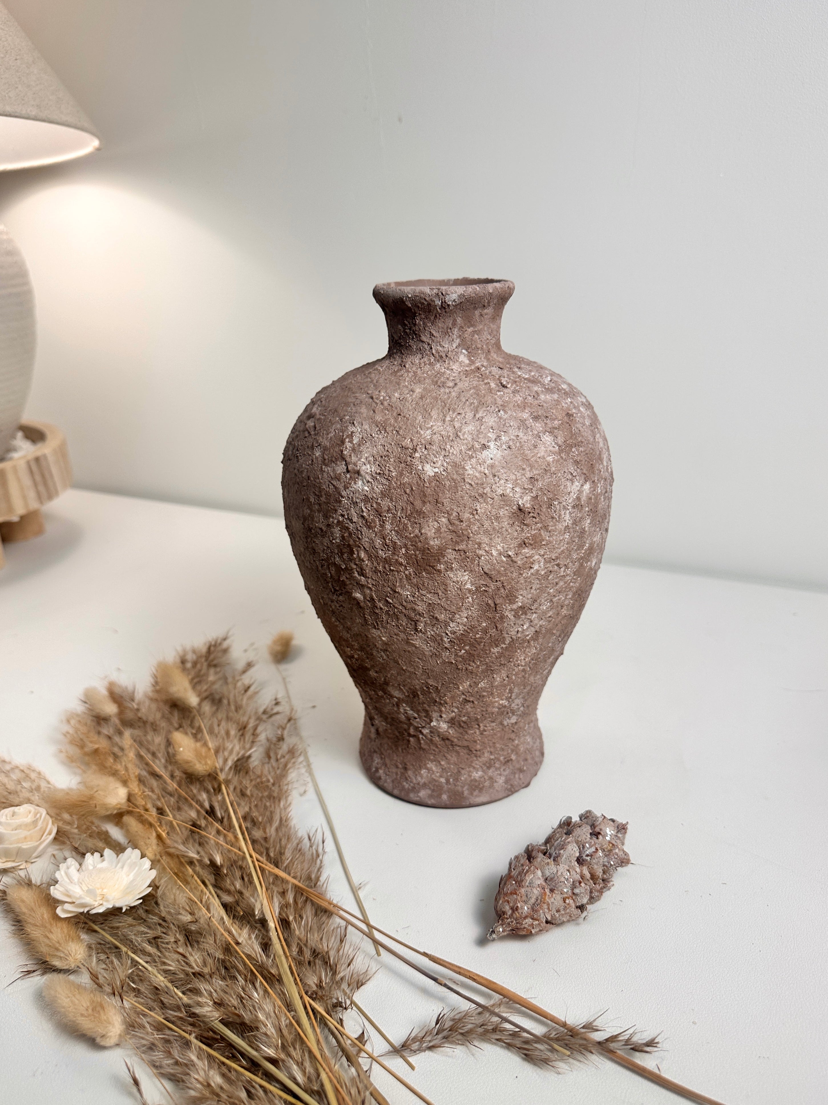 Rustic Earth Brown Textured Ceramic Vase 10" tall