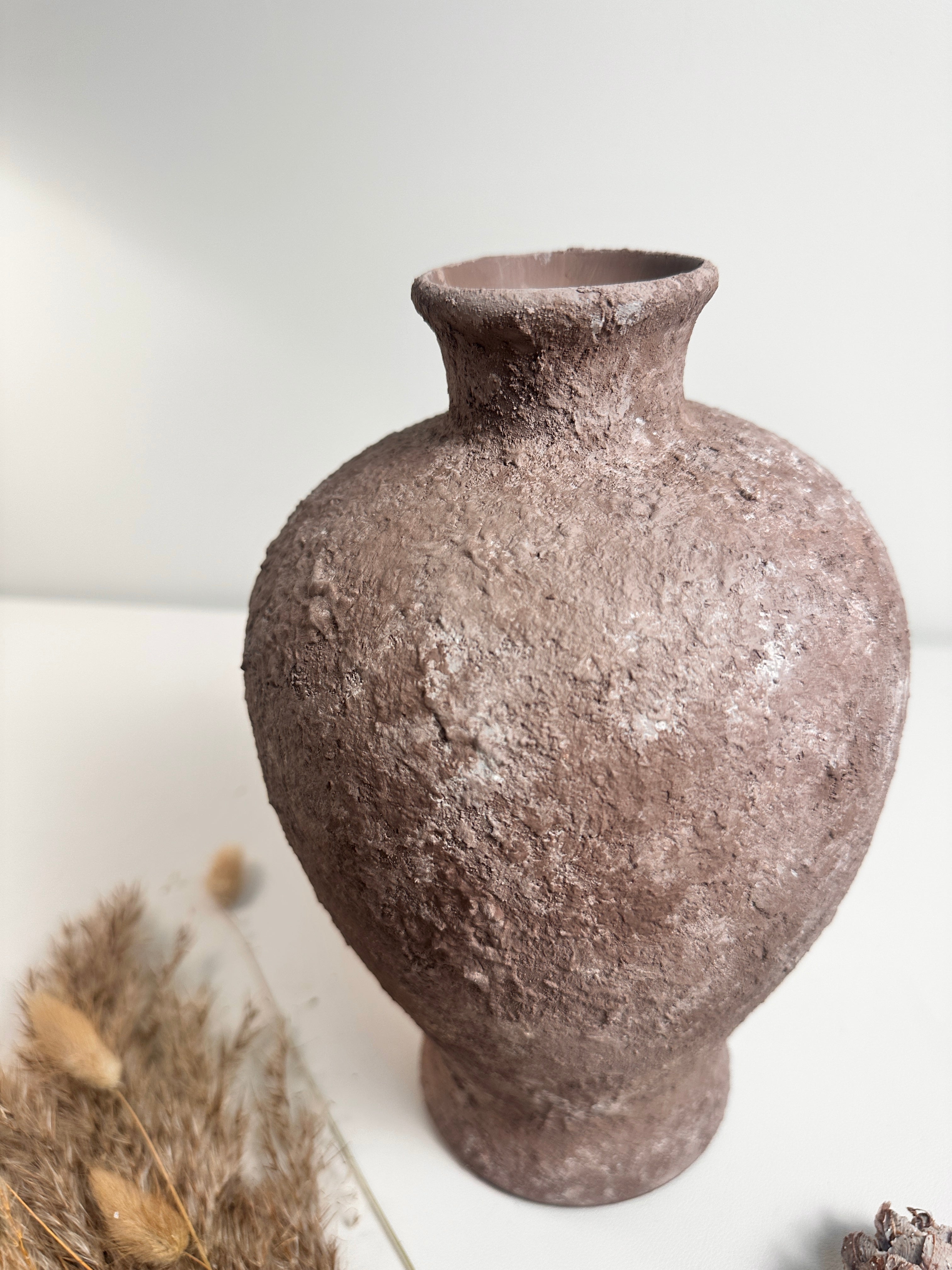 Rustic Earth Brown Textured Ceramic Vase 10" tall