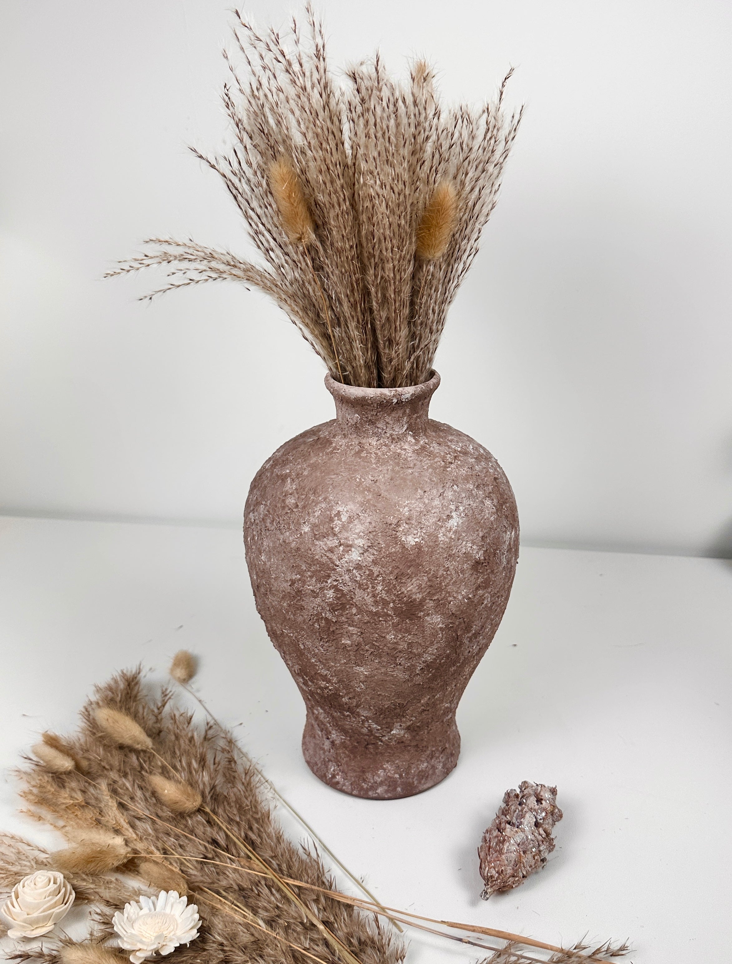 Rustic Earth Brown Textured Ceramic Vase 10" tall