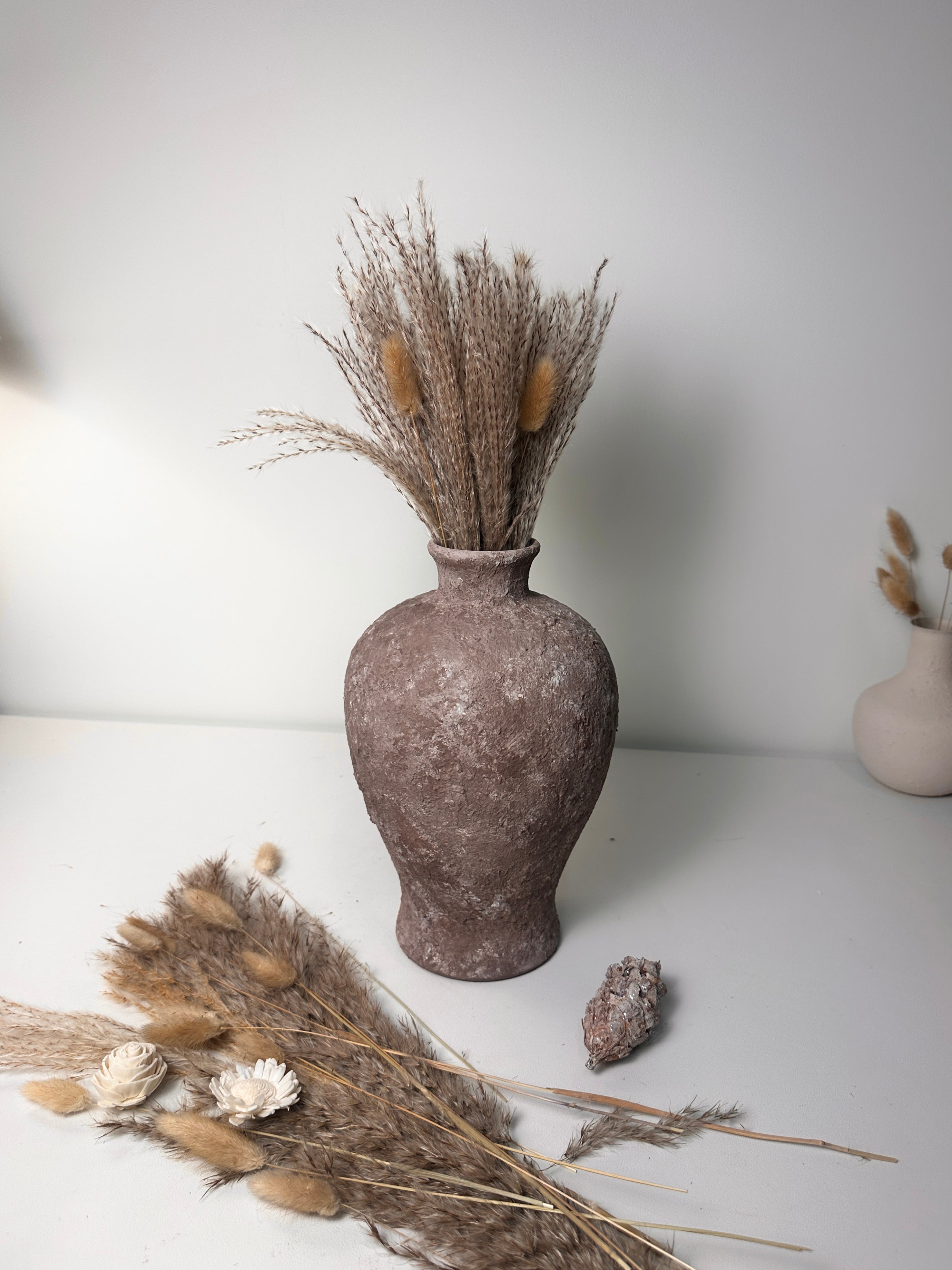Rustic Earth Brown Textured Ceramic Vase 10" tall