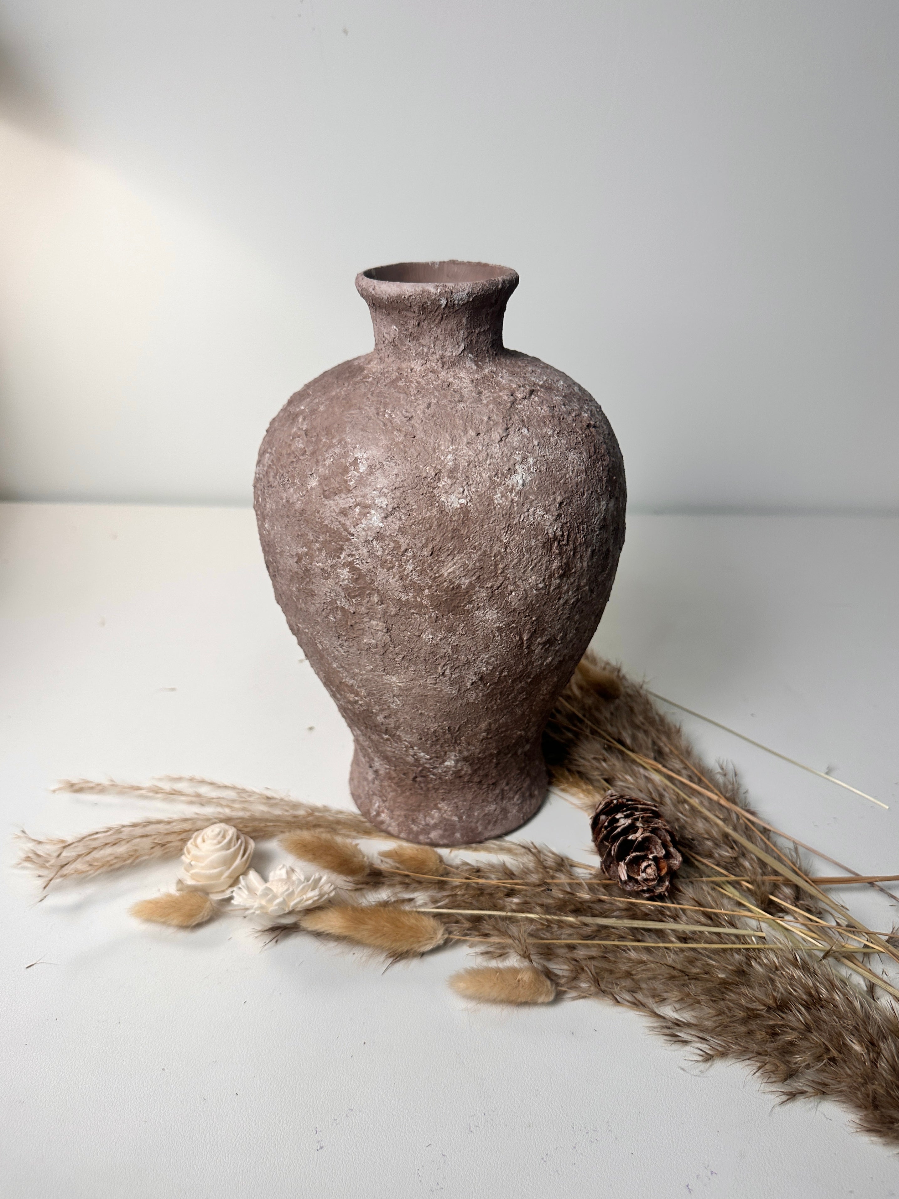 Rustic Earth Brown Textured Ceramic Vase 10" tall