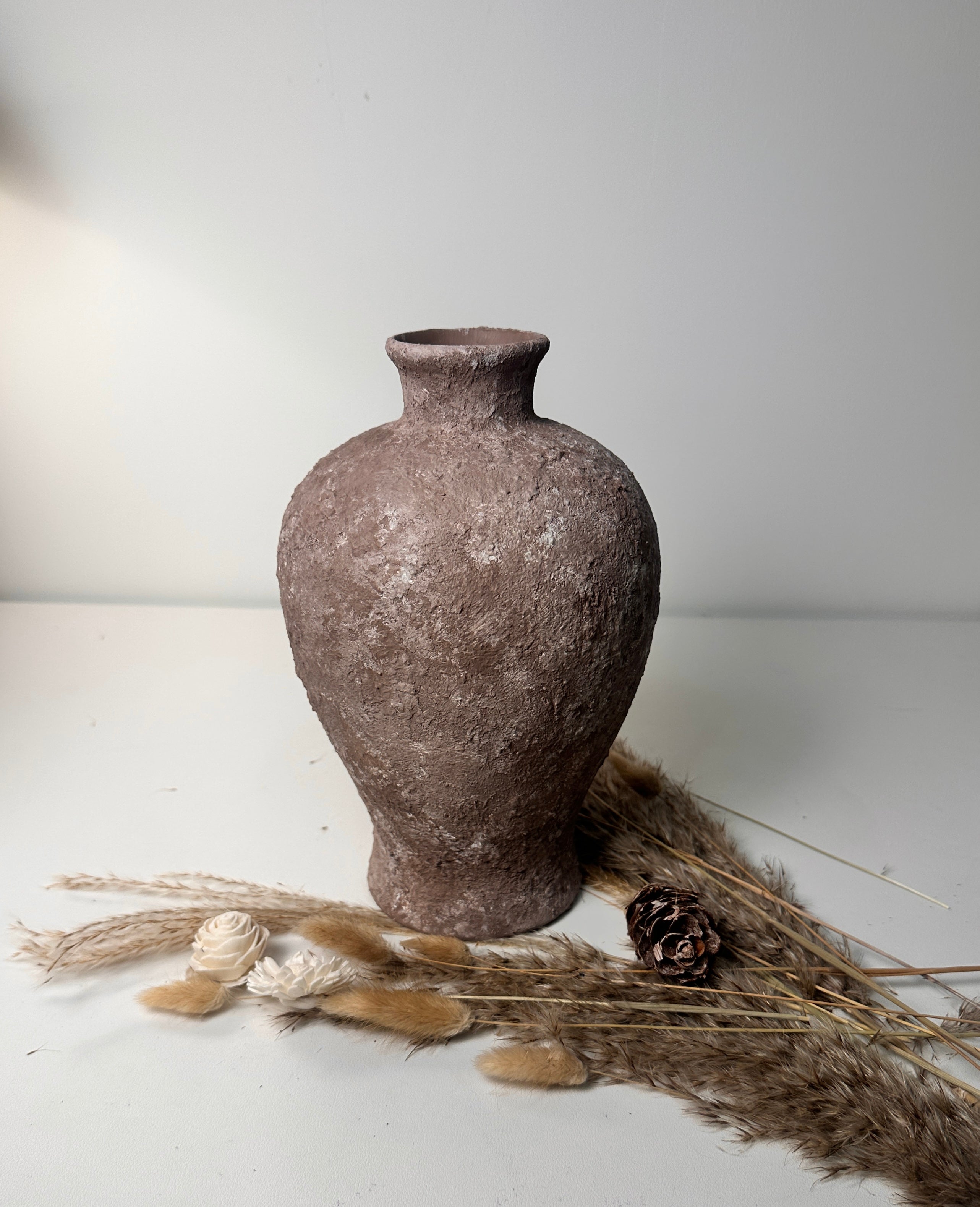 Rustic Earth Brown Textured Ceramic Vase 10" tall