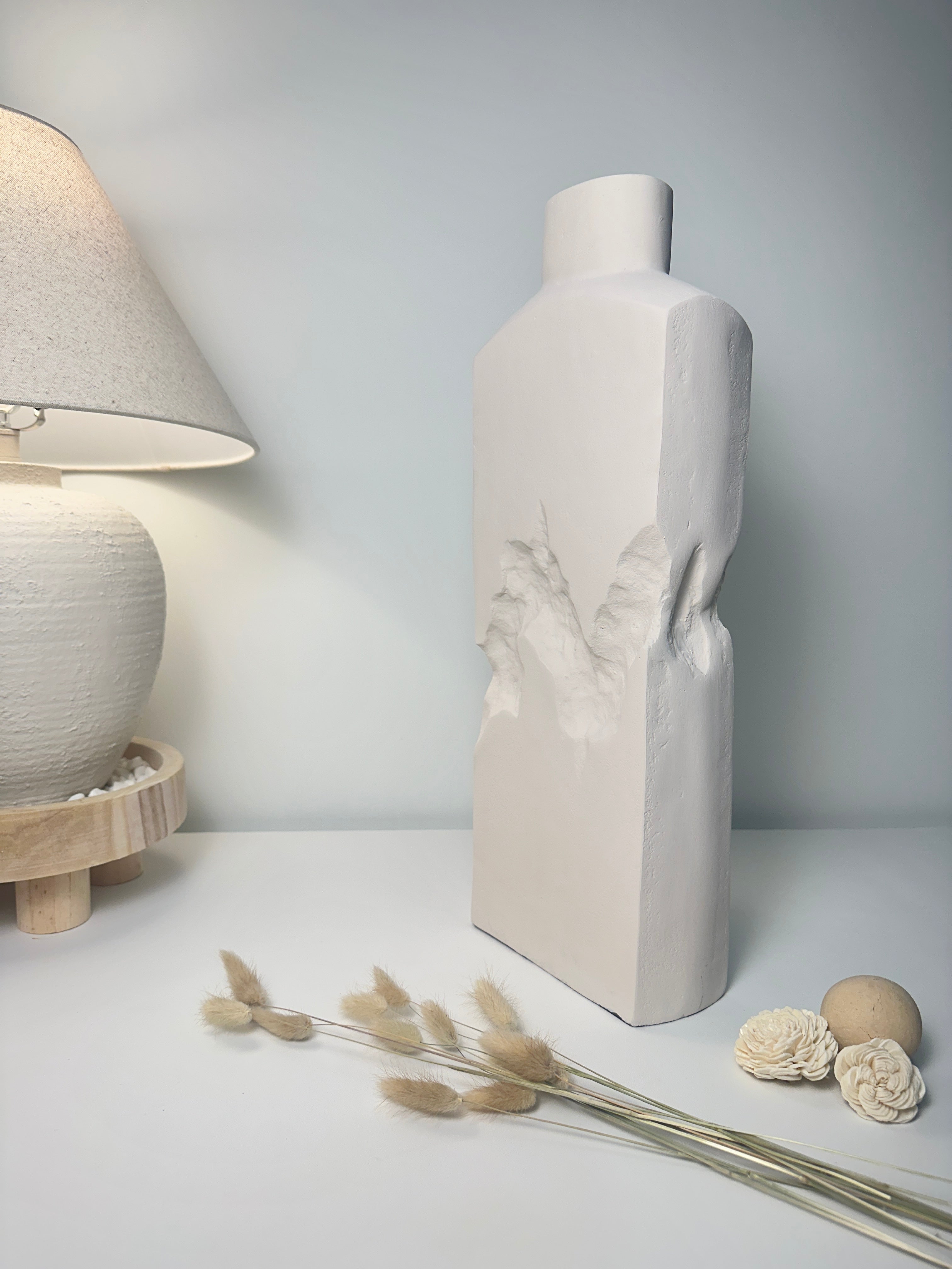 Sculptural Metal Ice Rock Style Vase Hand-Painted 20" tall -  White