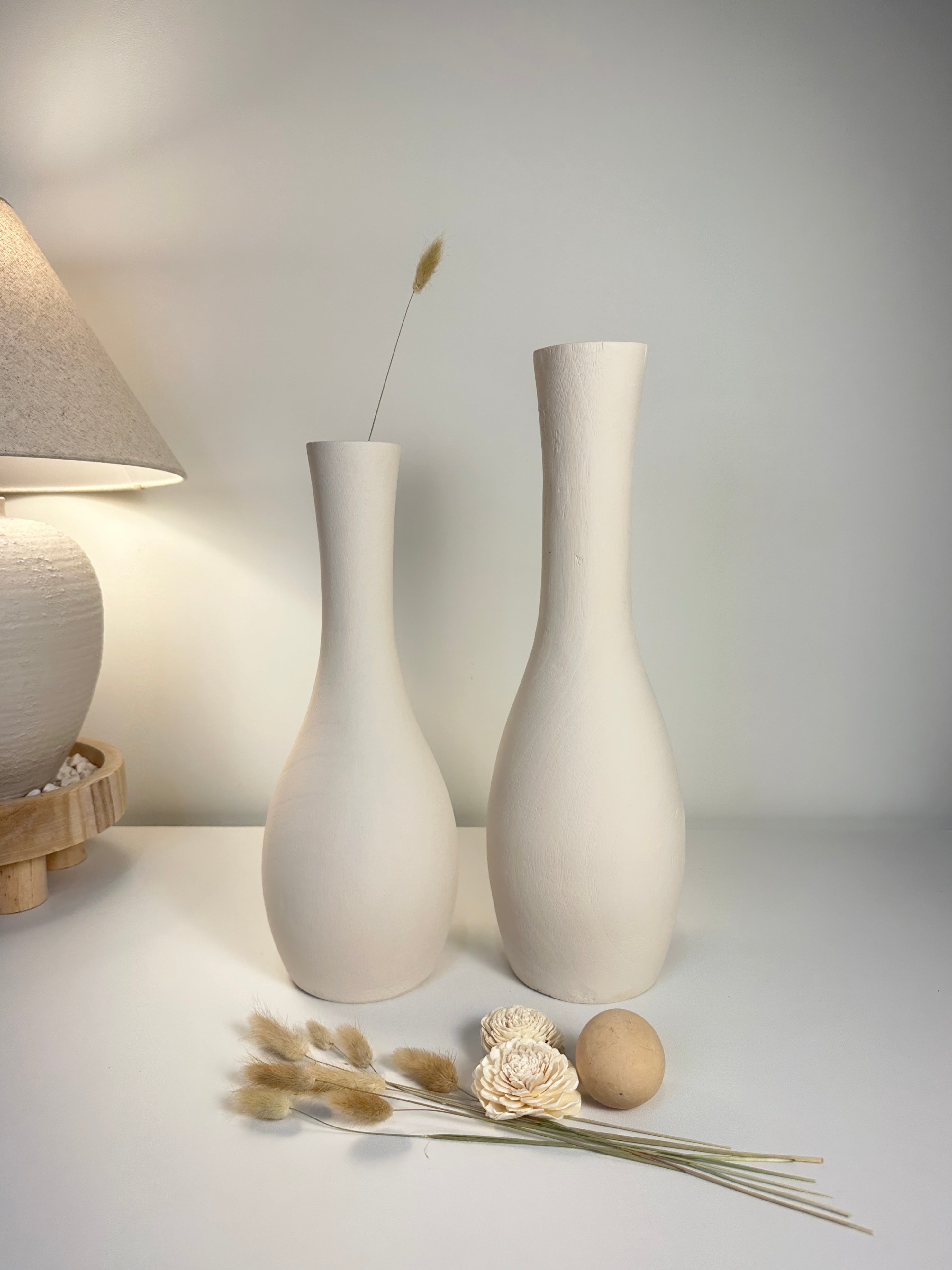 Elegant Paulownia Wood Vase - White